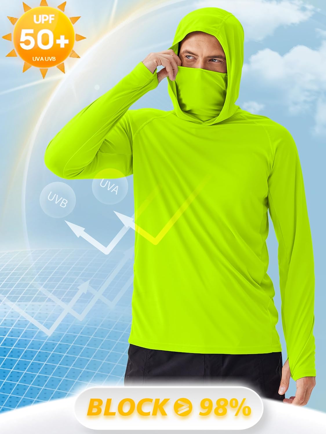 PINSPARK Men's Sun Protection Hoodie with Mask UPF 50+ UV Long Sleeve Shirt Men Rash Guard Performance Fishing Hiking Shirt - Image 5