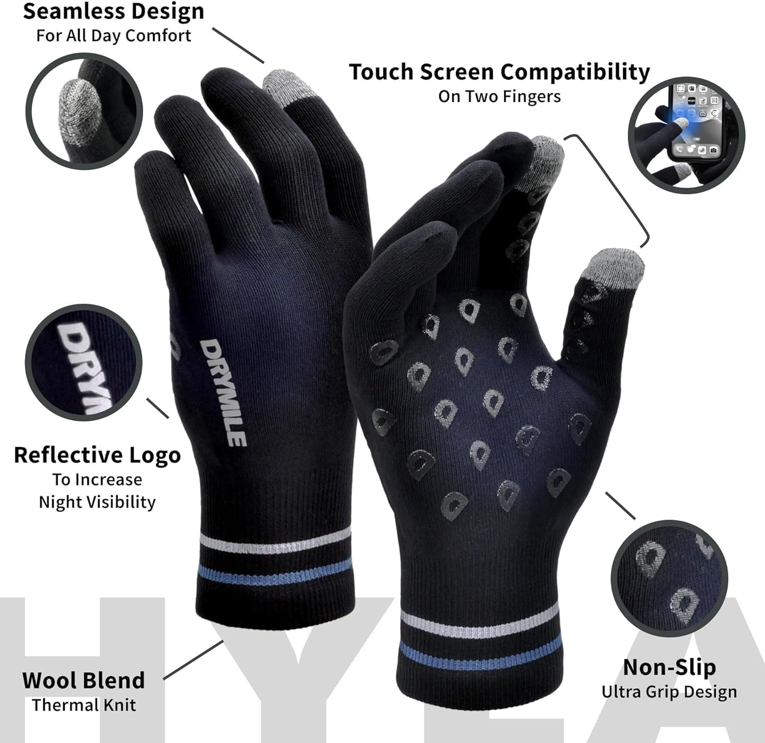 DRYMILE HYLA Waterproof Dexterity Gloves – All-Weather Wool Blend Gloves for Men & Women – Touchscreen & Non-Slip Grip – Hiking, Cycling, Fishing, Hunting & Work. - Image 4