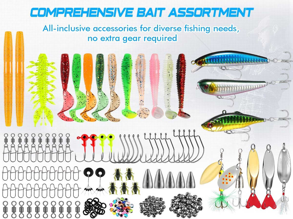 PLUSINNO Fishing Lures, 137Pcs Tackle Box with Tackle Included, Crankbaits, Spoon, Hooks, Weights & Other Accessories, Fishing Bait Lure Gear Kit Gift for Men Bass Freshwater - Image 8