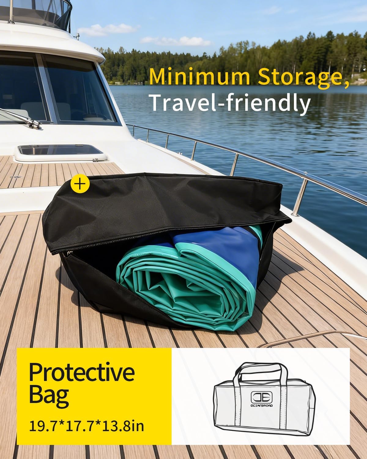 OCEANBROAD Inflatable Boat Fenders 10ft x 18in Heavy Duty Dock Bumpers for Pontoon Fishing Boat, Marine 1280D PVC, Complete Set with 2 Mooring Ropes, Repair Kit, Storage Bag (Air Pump Not Included) - Image 6