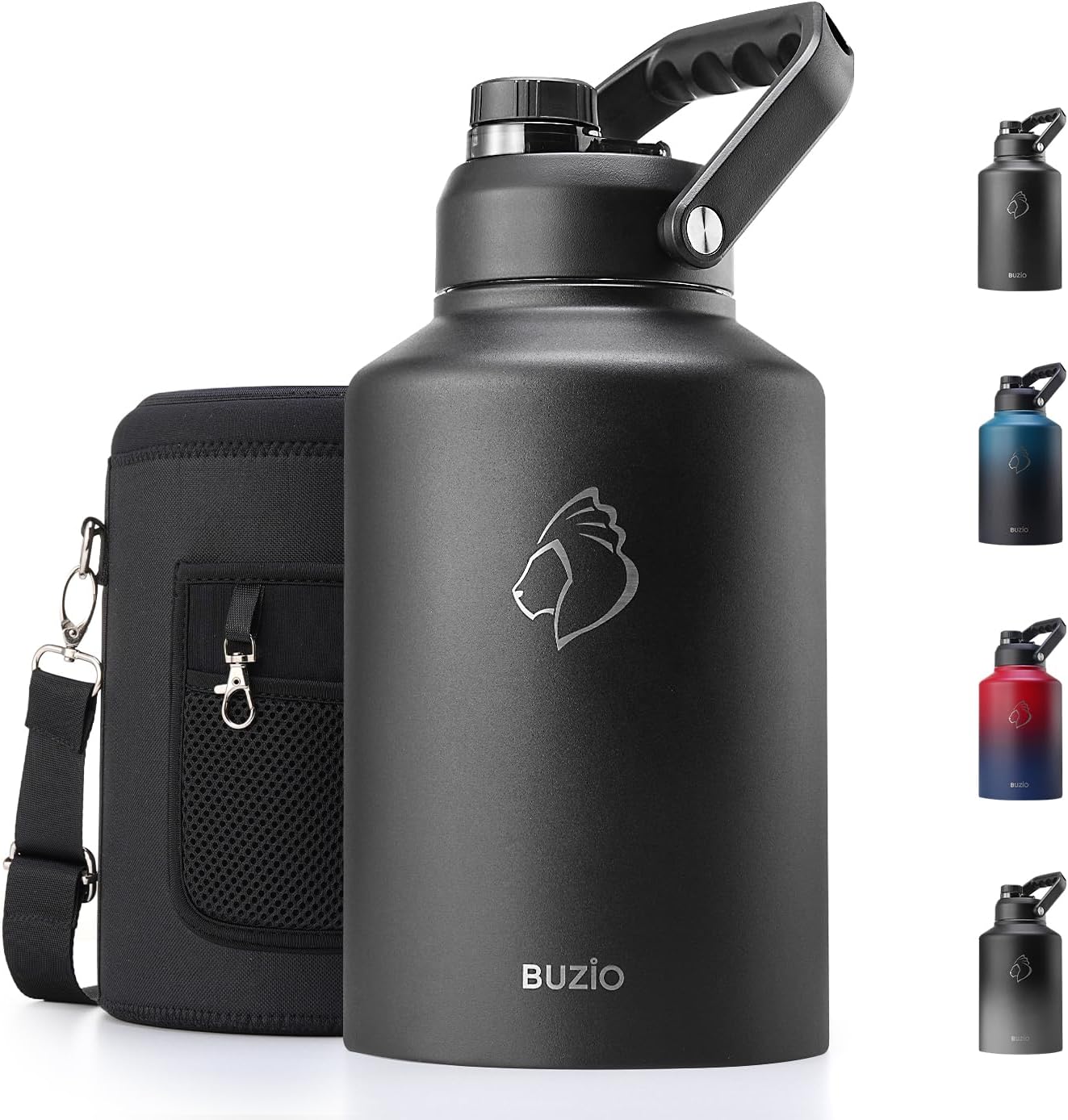 BUZIO 1 Gallon Water Bottle Insulated, (Cold for 48 Hrs) 3.58in Big Wide Mouth Leak Proof, 128oz Large Water Jug Stainless Steel Metal Flask with Handle for Camping,Outdoor Work,Travel,Hiking, Black - Image 8