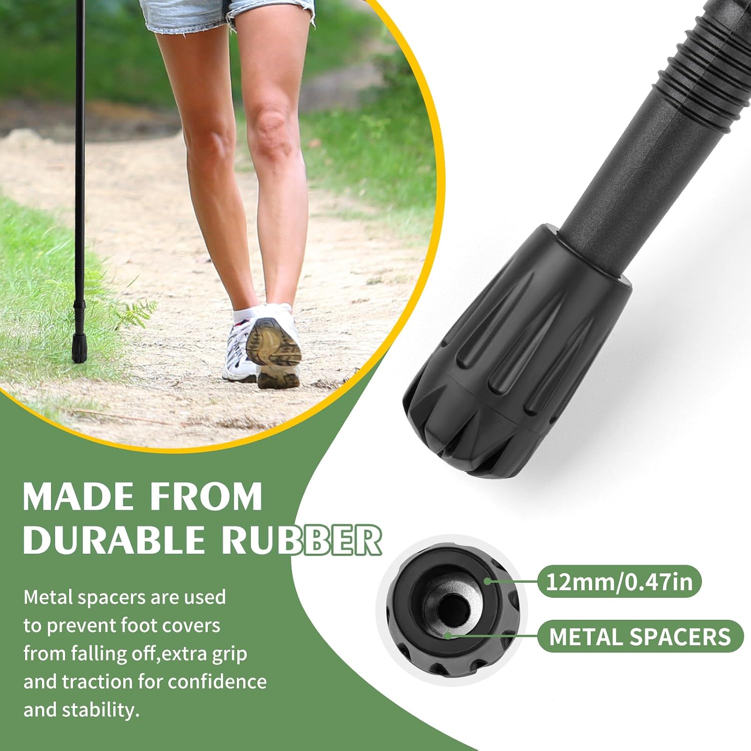 Durable Replacement Rubber Tips for Trekking Poles - Universal Anti-Slip Hiking Stick Caps - Shock Absorbing Pole Accessories - Fits 11mm Standard Poles - Set of 6 - Image 5