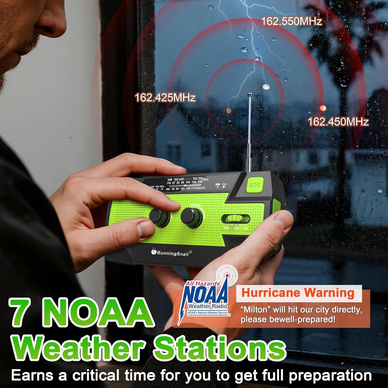 Emergency Crank Weather Radio, 14800mWh Solar Hand Crank Portable AM/FM/NOAA Weather Radio with 1W 3 Mode Flashlight & Reading Lamp, Cell Phone Charger, SOS for Home and Emergency - Image 3