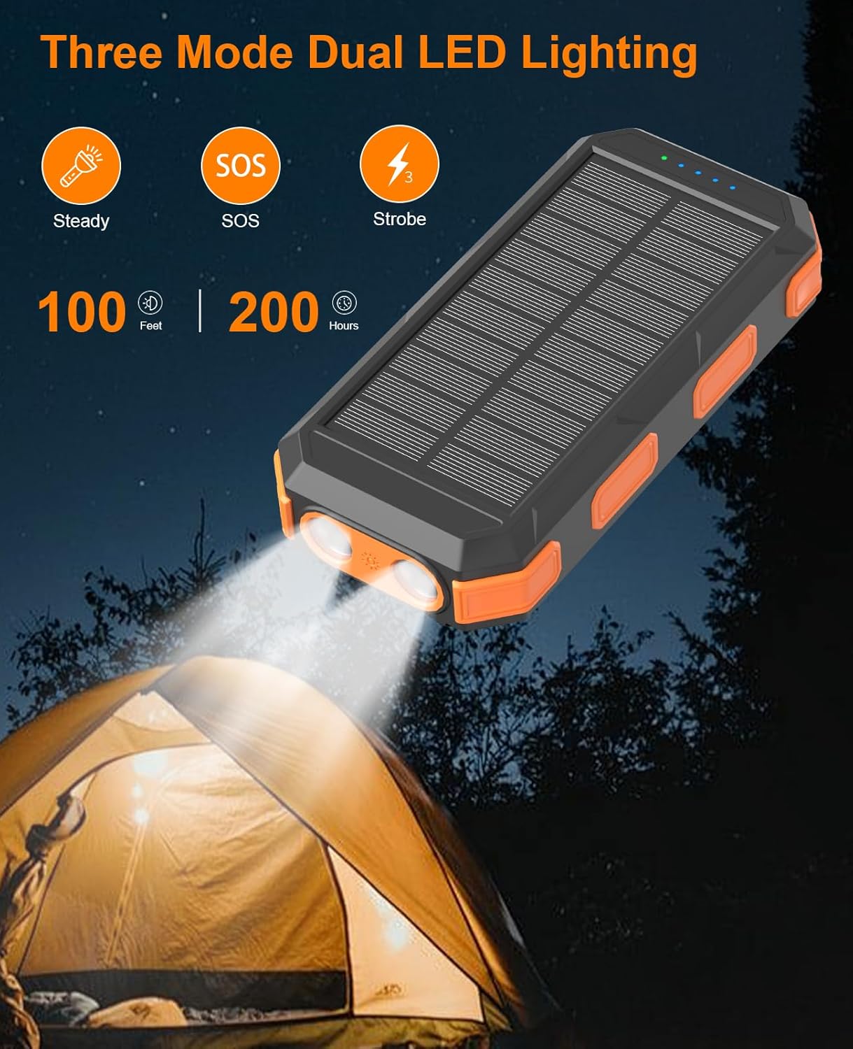 Solar Charger Power Bank 38800mAh, 22.5W USB-C Fast Charging Portable Charger with 4 Built-in Cables, External Battery Pack with Dual LED Emergency Flashlights for Camping, Hiking, Outdoor Use - Image 7