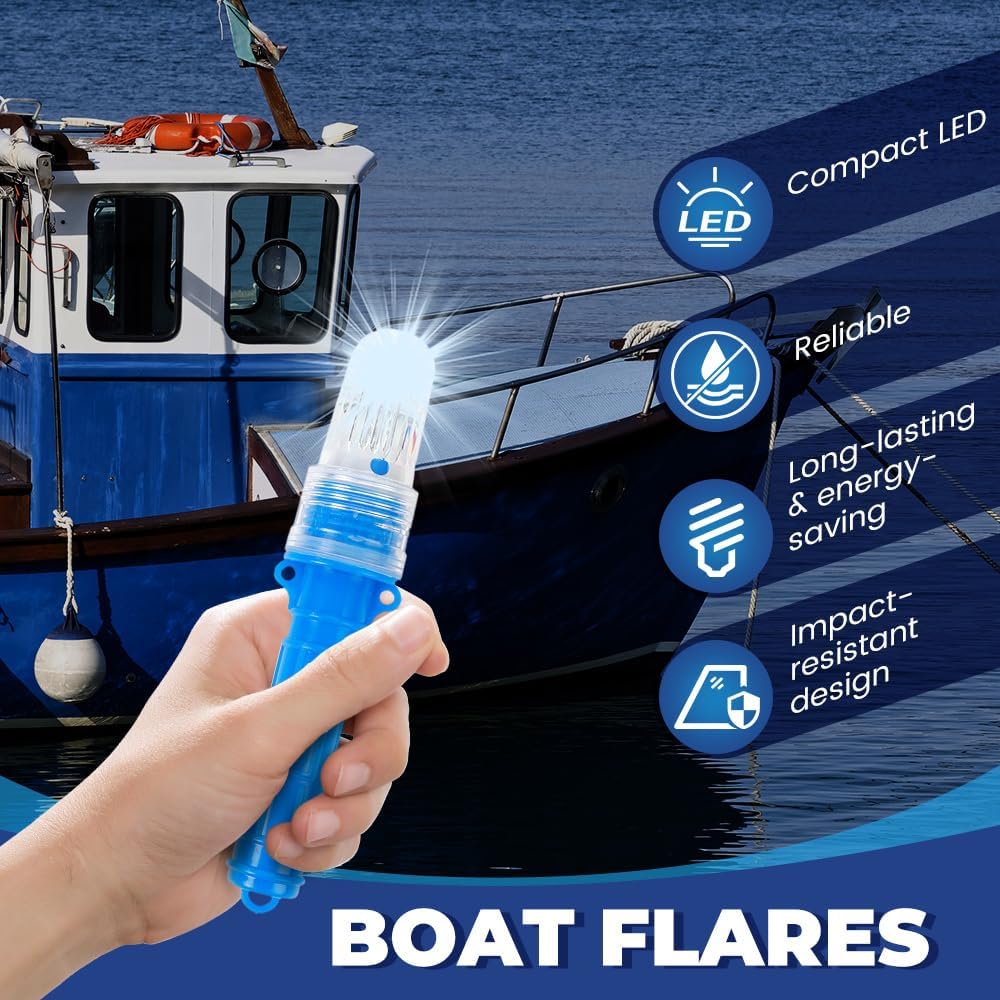 3 PCS Boat Flares, Marine Flares LED Light Waterproof Emergency Signals for Fishing Nets Buoys Boats, Electronic Marine Signal Lights for Night Boating Life Rafts Offshore (1, Blue) - Image 2