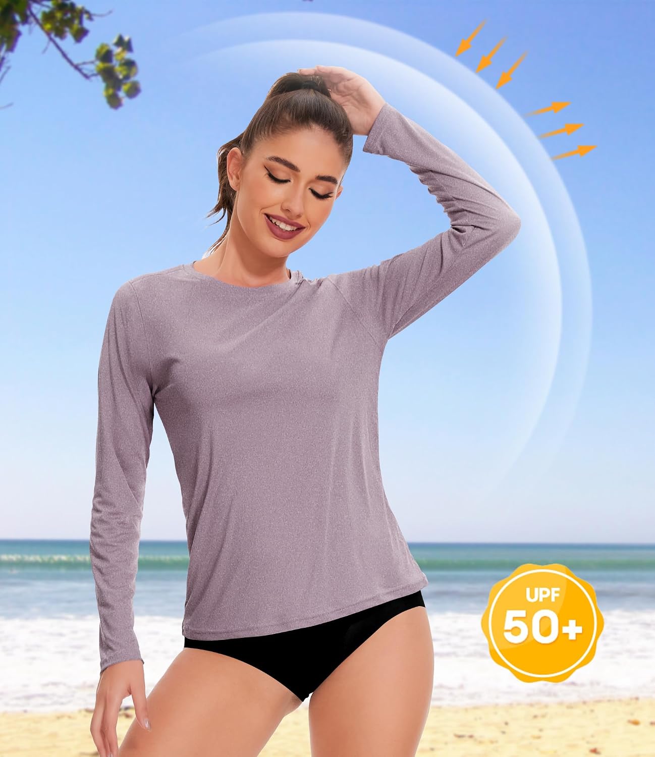 Kinglaman 6 Pack Women's Long Sleeve Workout Dry Fit Shirts, UPF 50+ Rash Guard SPF UV Sun Protection Swim Tee Shirts - Image 3