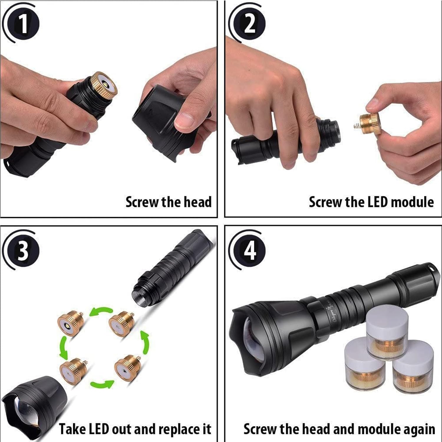 KL52Plus Zoomable Hunting Flashlight Kit with 4 Interchangeable Modules (Red, Green, White, IR850), Long Range Predator Light with Remote Pressure Switch, for Coyote, Hog, Varmint Hunting - Image 6