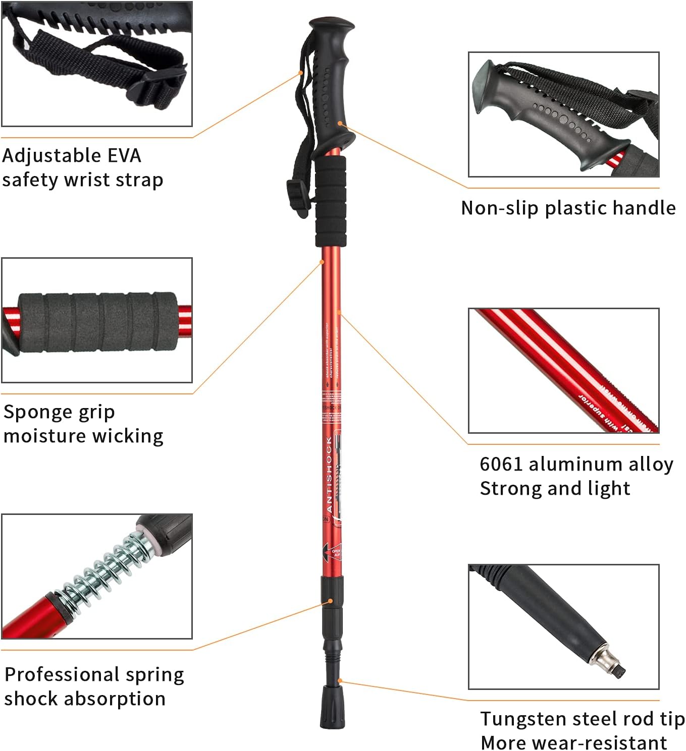 Aihoye Trekking Poles Shock Absorbing Adjustable Hiking or Walking Sticks for Hiking Collapsible Strong, 2-pc Pack Lightweight Walking Pole, All Terrain Accessories and Carry Bag - Image 2