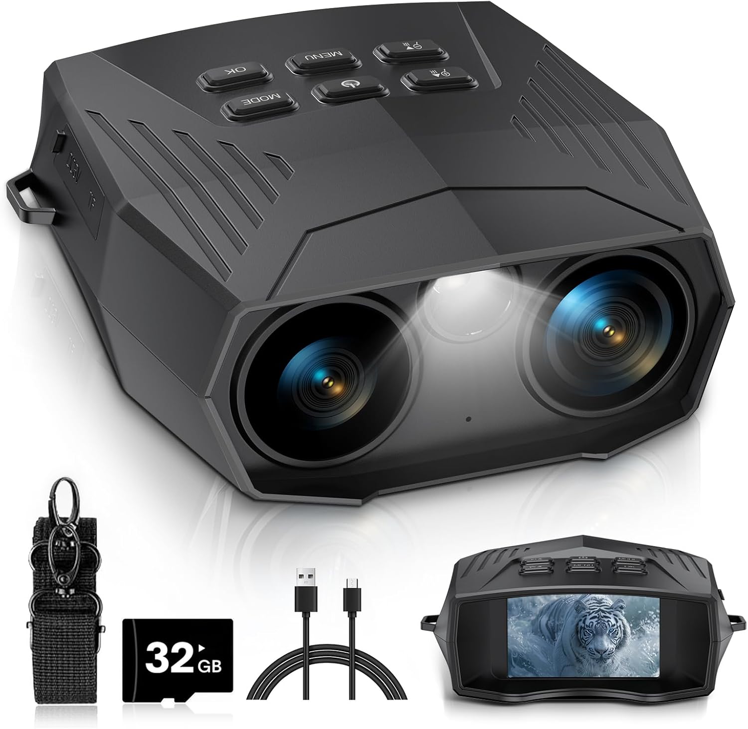 Night Vision Goggles, Night Vision Binoculars for Adults, 5000mAh Rechargeable Infrared Binoculars with 3'' Large Screen, 10X Digital Zoom External Flashlight for Camping