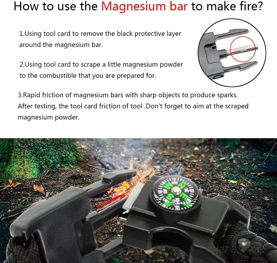 20 in 1 Survival Paracord Bracelet Adjustable Gear Kit with SOS LED Light, Fire Starter, Bigger Compass, Survival Whistle, Perfect for Camping, Hiking, Fishing - Image 5