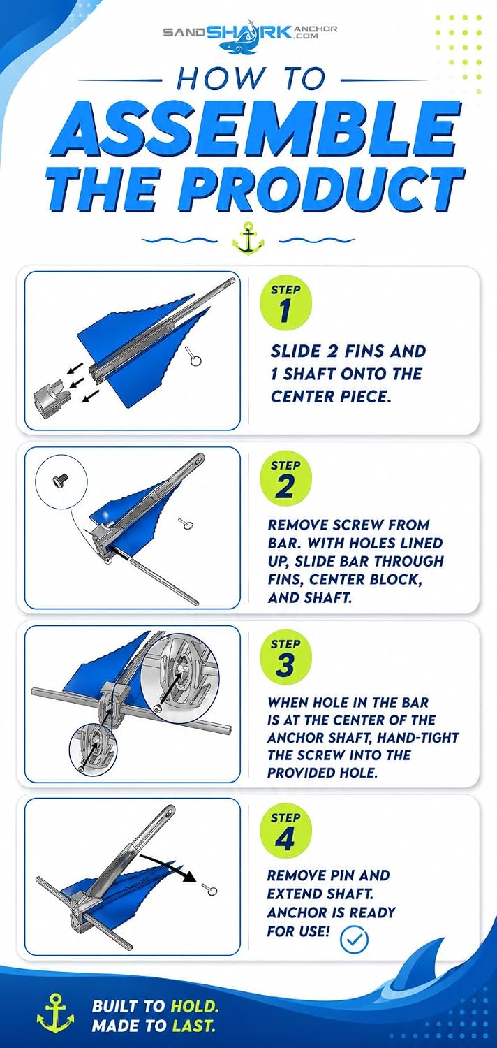 SandShark Premium Fluke Anchor-Retractable Shaft Easy Storage-Aluminum Pontoon Boat Anchor, Jet Ski Anchor. Boats - Image 7