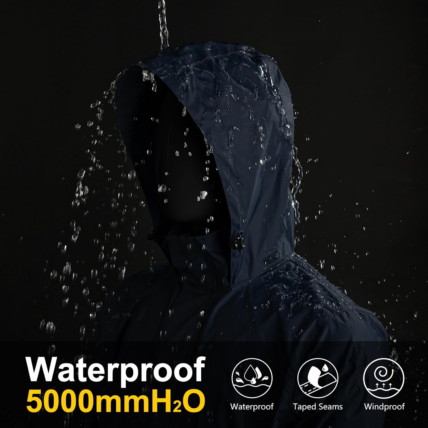 33,000ft Packable Rain Jacket Men's Lightweight Waterproof Rain Shell Jacket Raincoat with Hood for Golf Cycling Windbreaker - Image 3