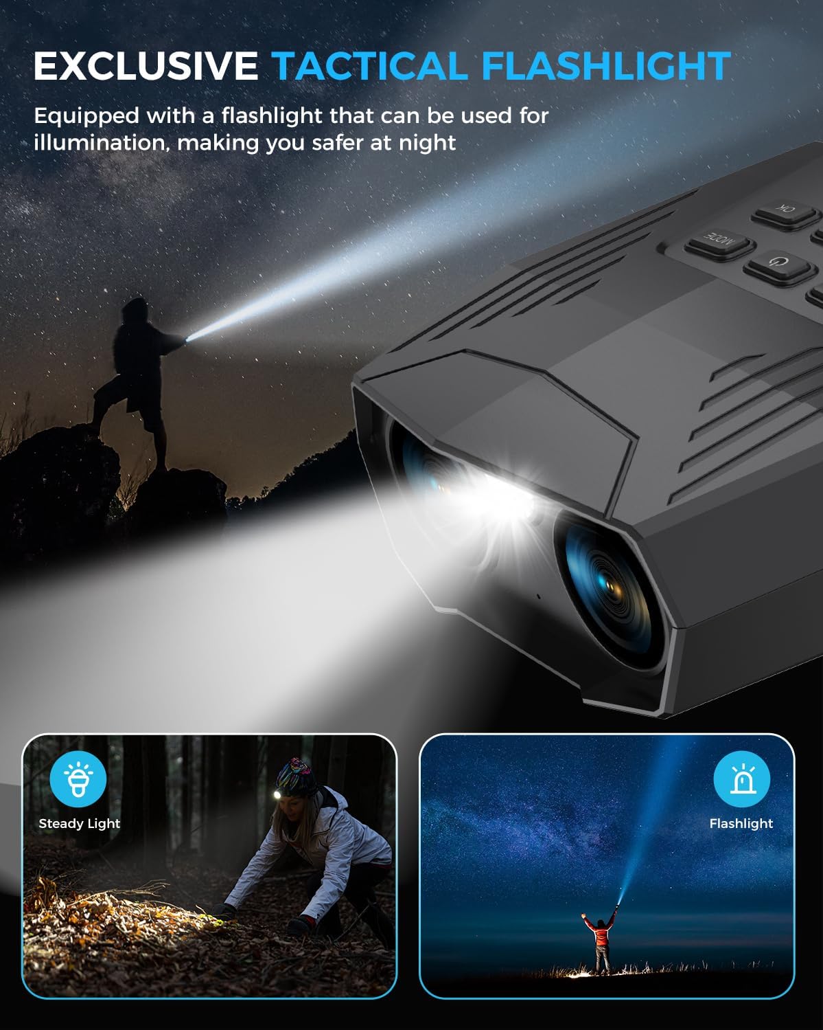 Night Vision Goggles, Night Vision Binoculars for Adults, 5000mAh Rechargeable Infrared Binoculars with 3'' Large Screen, 10X Digital Zoom External Flashlight for Camping - Image 6