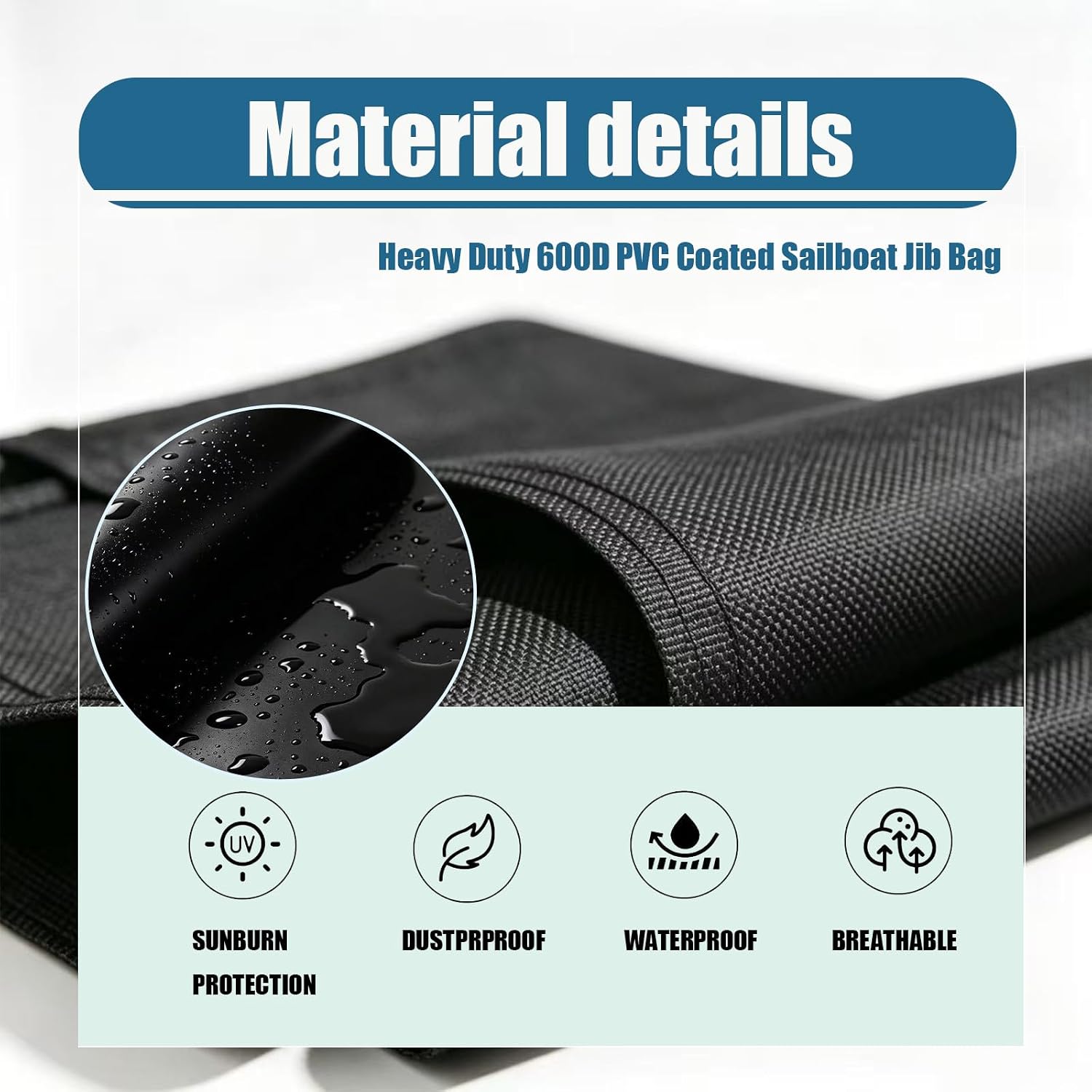 Waterproof Jib Bag, Heavy Duty 600D PVC Coated Sailboat Jib Bag, Reinforced 1.5" Load-Bearing Webbing with Rope Closure, Weather Resistant Jib Sail Staybag, Fits Boats 25-30ft, 26.8" Dia (Large) - Image 5
