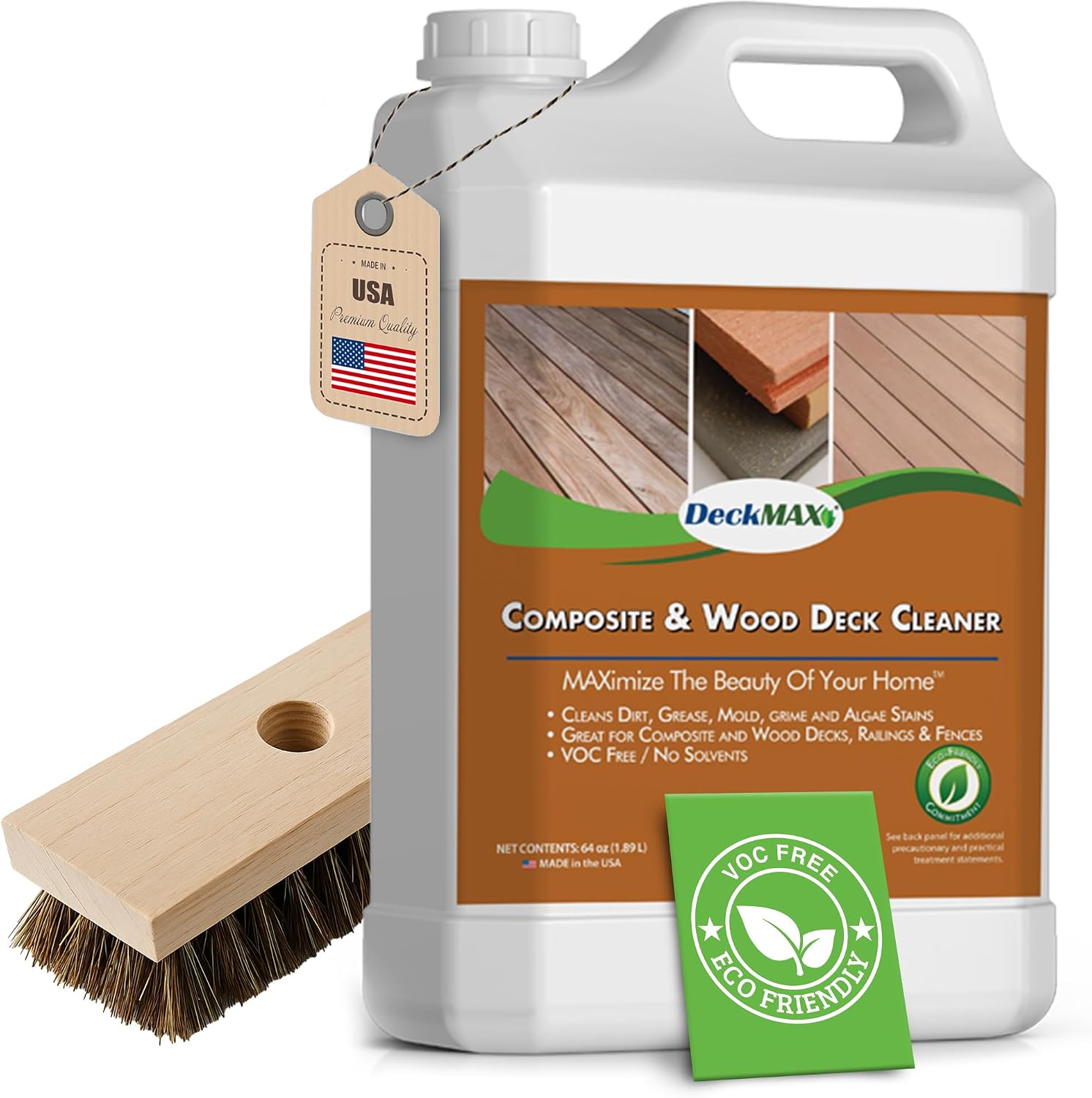 DeckMax Premium Deck Cleaner Kit | Deck Cleaner and Mildew Remover | Cleans up to 1,500 Sq. Ft. | Safe for Trex, Timbertech & Wood Decking | Powerful & Eco-Friendly Deck's Cleaning Solution