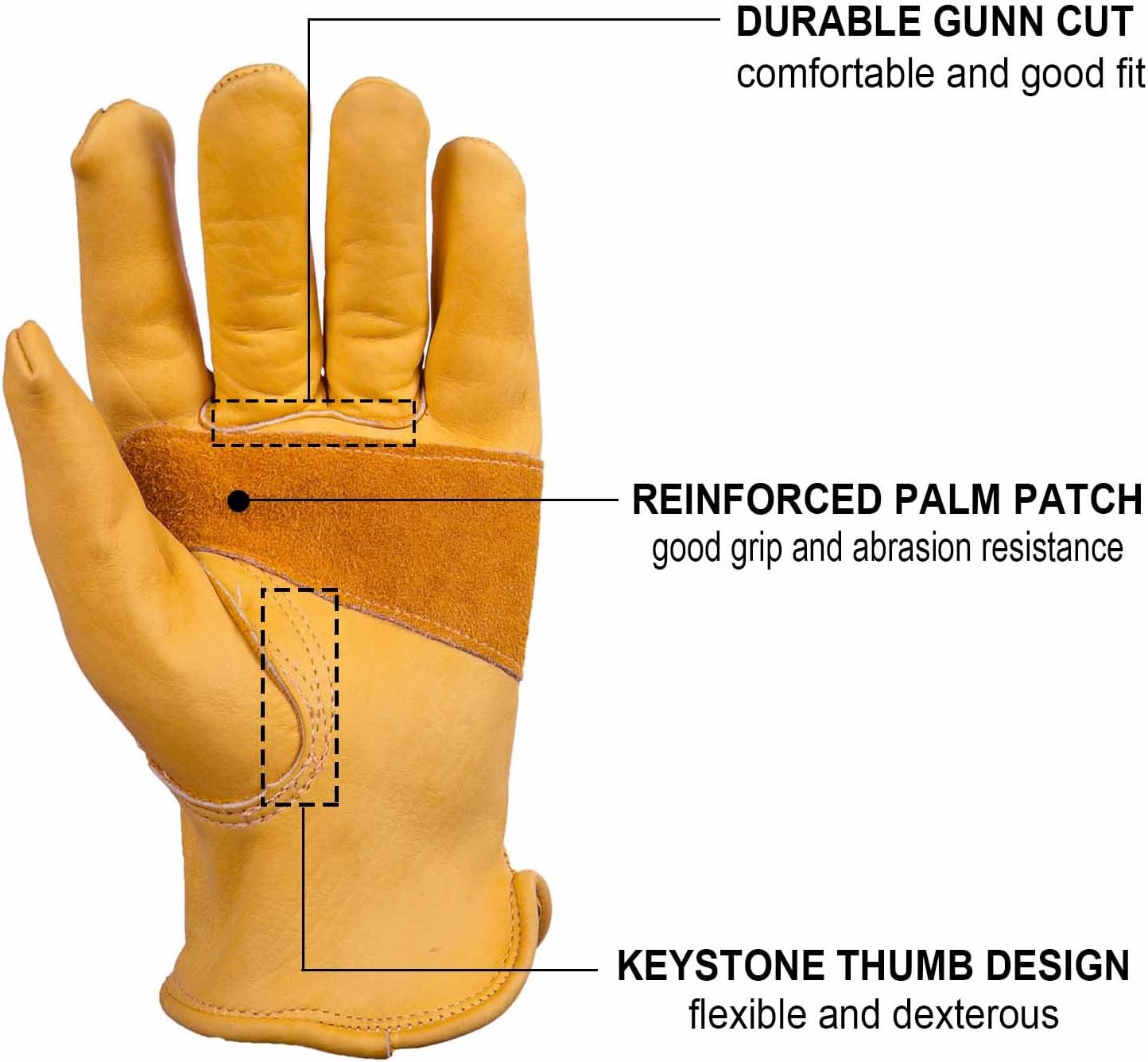 OZERO Leather Work Gloves for Men, Cowhide Gardening Gloves with Reinforced Palm, Flexible Keystone Thumb, Elastic Wrist - Image 3