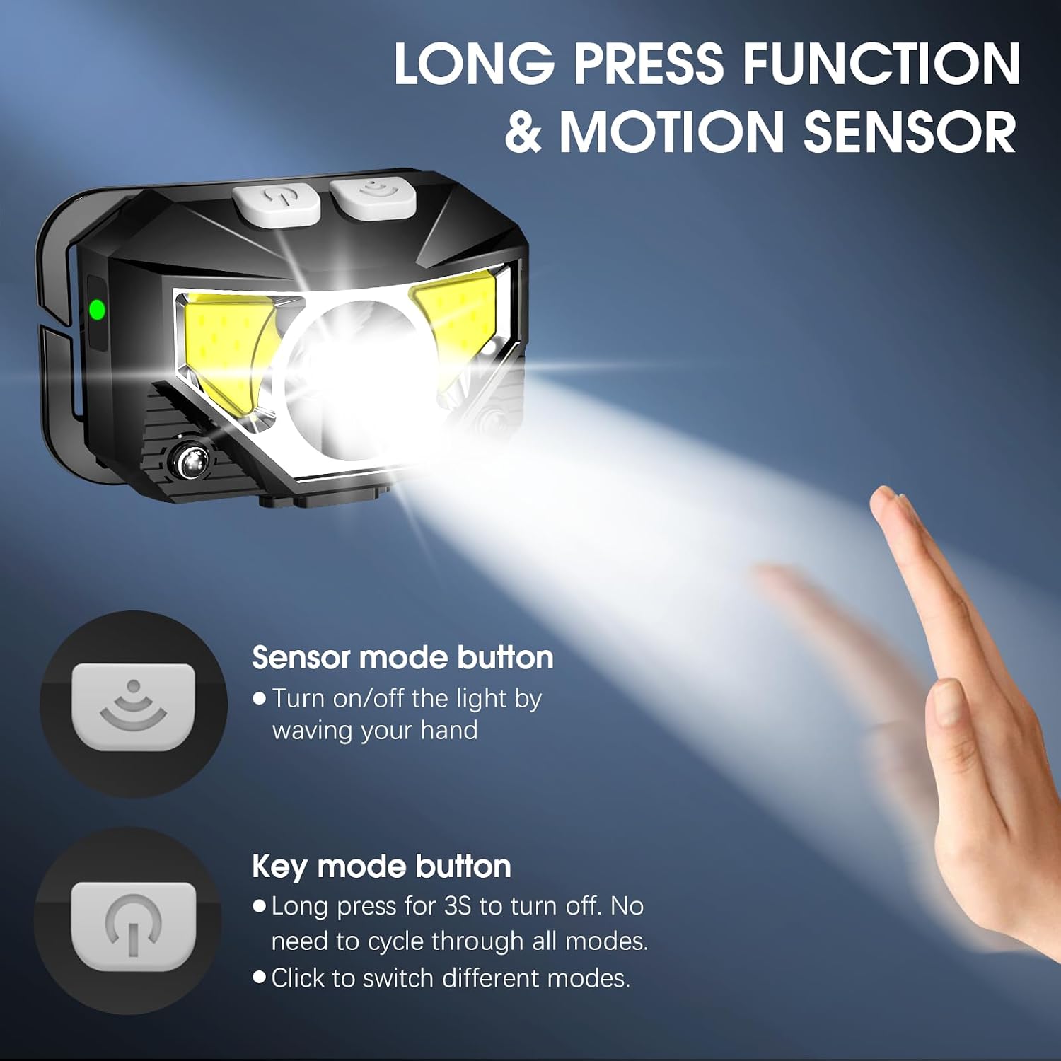 LHKNL Headlamp Flashlight, Lumen Ultra-Light Bright LED Rechargeable Headlight with White Red Light, 2-Pack Waterproof Motion Sensor Head Lamp,8 Modes for Outdoor Camping Running Hiking Fishing - Image 3