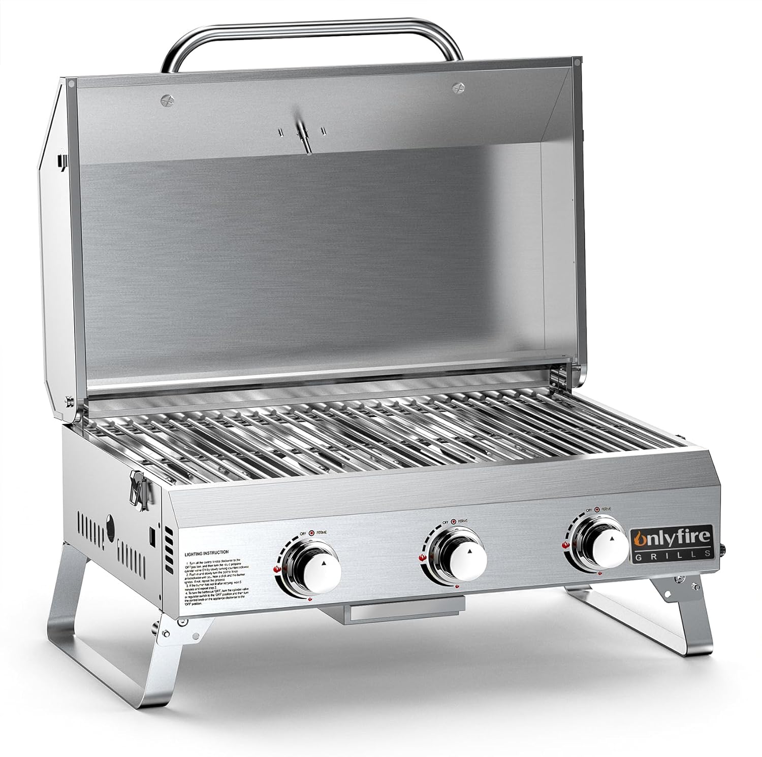 Tabletop Gas Grill 3 Burners, Portable Propane BBQ Grill with Foldable Legs & 22" Stainless Steel Grate for Outdoor Patio Backyard Barbecue, Camping Tailgating RV, 24000BTU High Output, Classic GS307 - Image 4