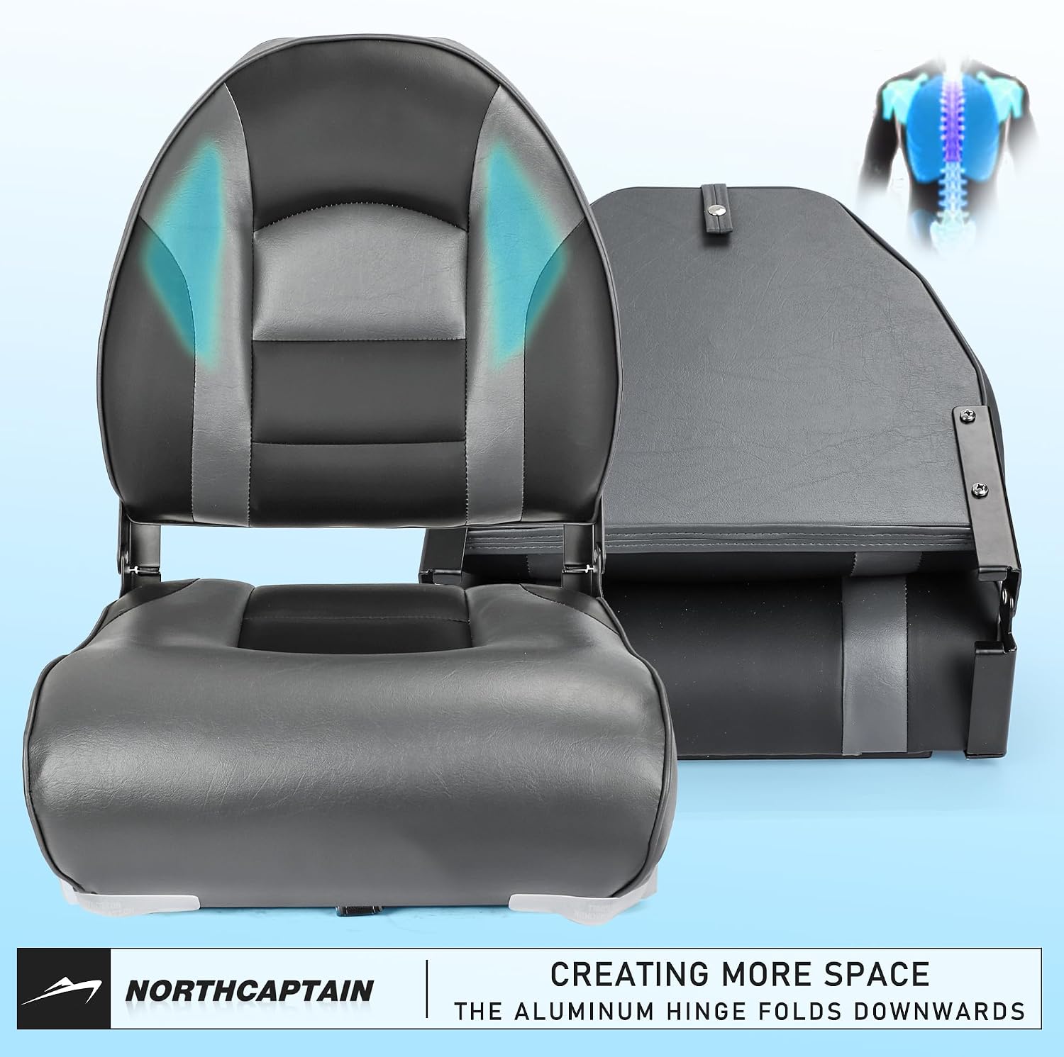 NORTHCAPTAIN Deluxe A Pair of Marine High Back Folding Boat Chair Fishing Boat Seat,for Fishing, Bass/Jon/Pontoon Boat Chairs, 4 Mounting Screws Included - Image 4