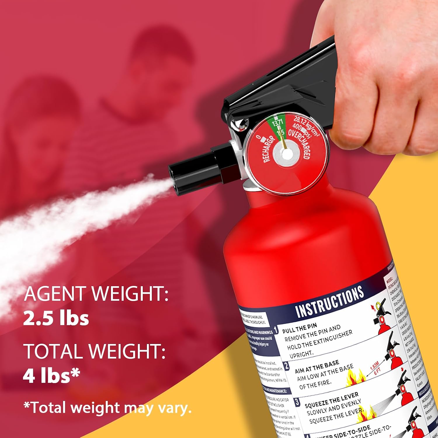 Ougist ABC Fire Extinguisher for Home & Vehicle - 2.5 lb 1-A:10-B:C Rated, Dry Chemical Fire Safety with Quick-Release Handle, Certified for Kitchen/Car/Boat Use-Model FF1KG - Image 2