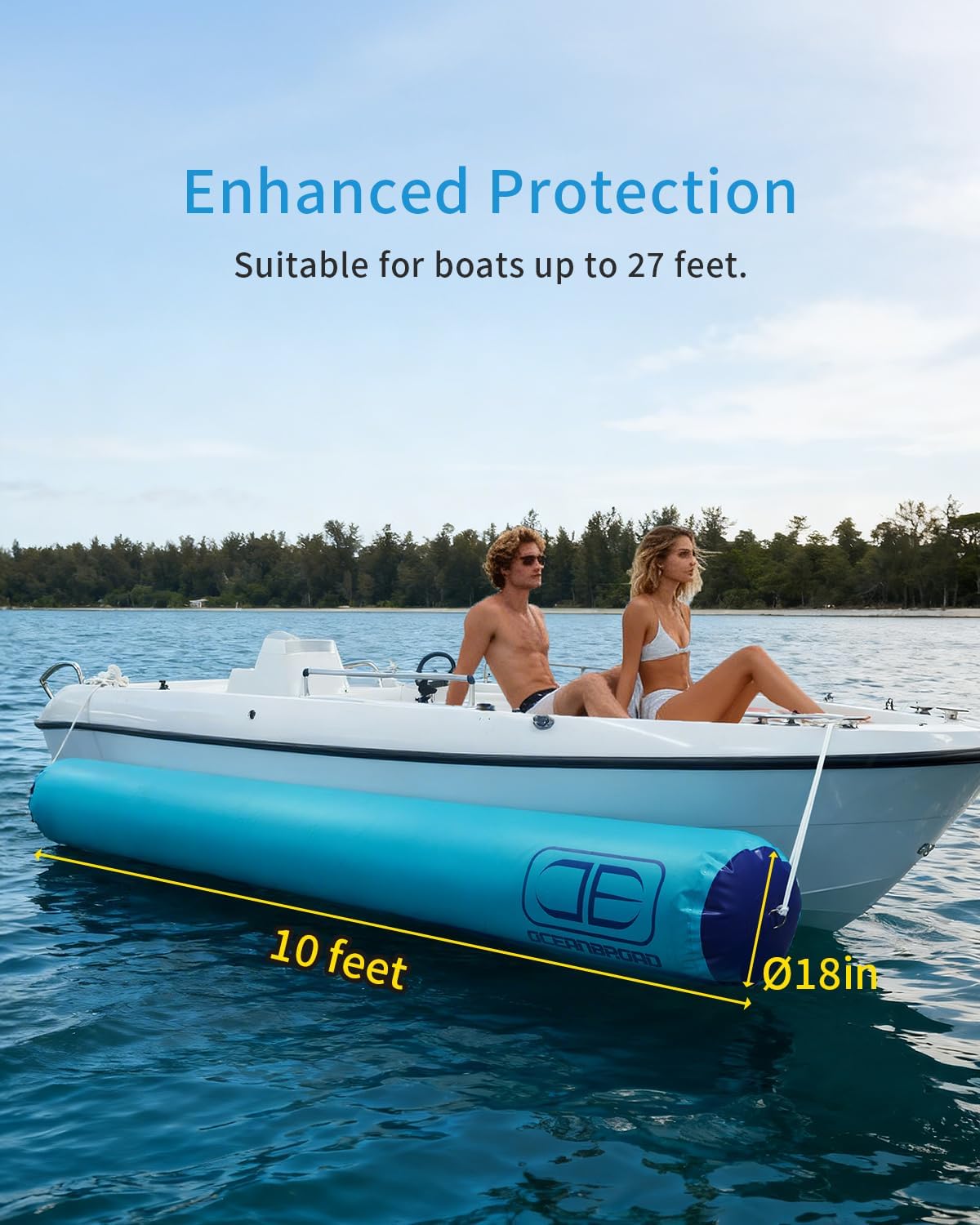 OCEANBROAD Inflatable Boat Fenders 10ft x 18in Heavy Duty Dock Bumpers for Pontoon Fishing Boat, Marine 1280D PVC, Complete Set with 2 Mooring Ropes, Repair Kit, Storage Bag (Air Pump Not Included) - Image 5