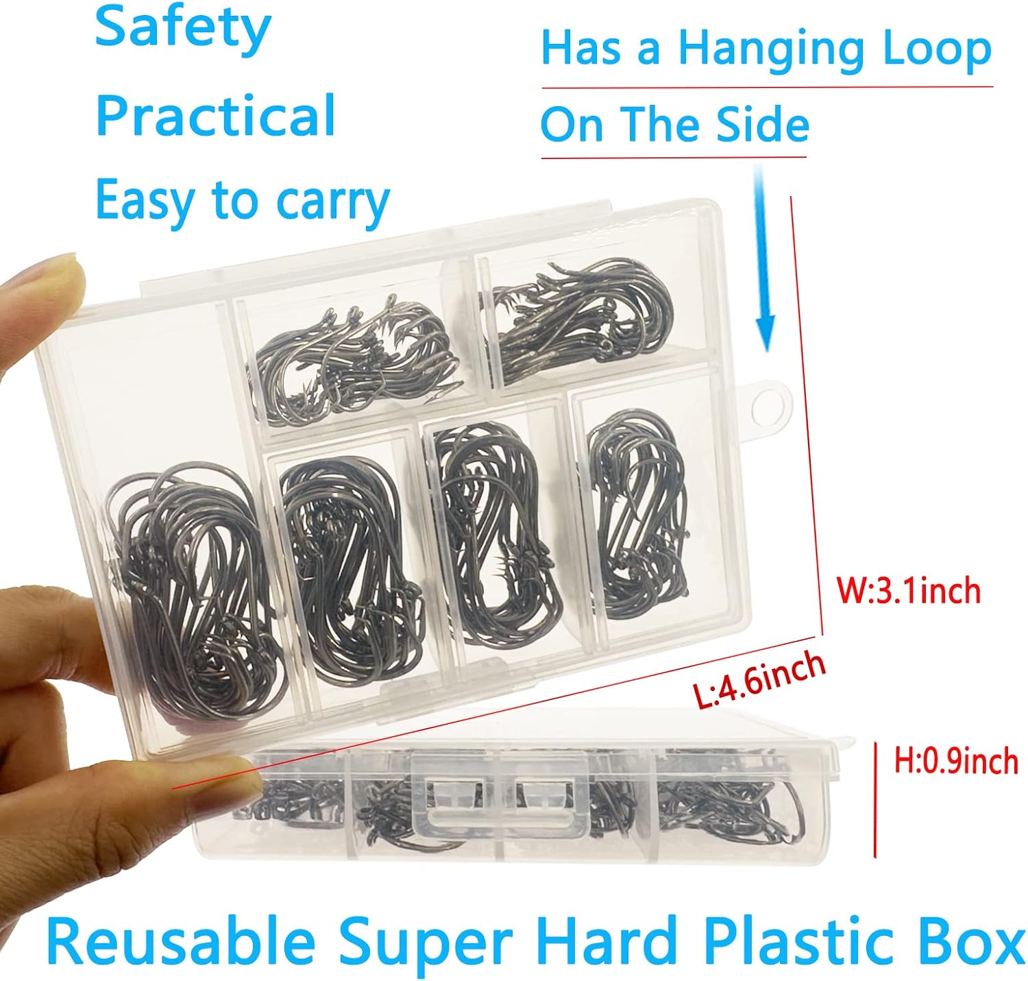 Afmivs Fishing Hooks Saltwater, 160PCS Circle Hooks Saltwater, Fish Hooks for Fishing Gear Tackle, Catfish Octopus Hook #1 1/0 2/0 3/0 4/0 5/0 6/0 8/0 Black High Carbon Steel with Portable Plastic Box - Image 5