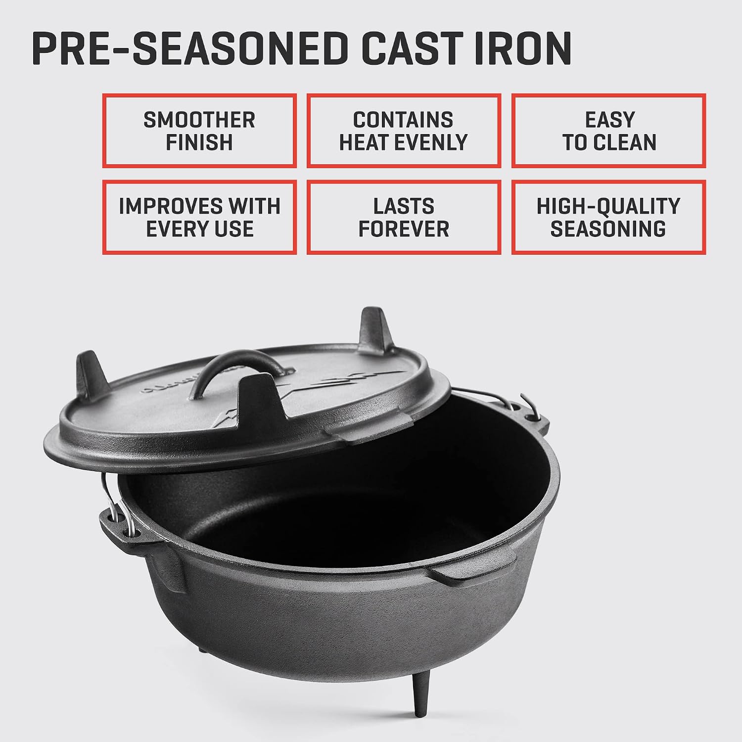 Uno Casa 6Qt Cast Iron Camping Dutch Oven with Lid Lifter and Storage Bag - Pre-Seasoned Outdoor Dutch Oven for Campfire Cooking, Stews, and Baking - Durable Cast Iron Pot for Camping and Hiking - Image 3