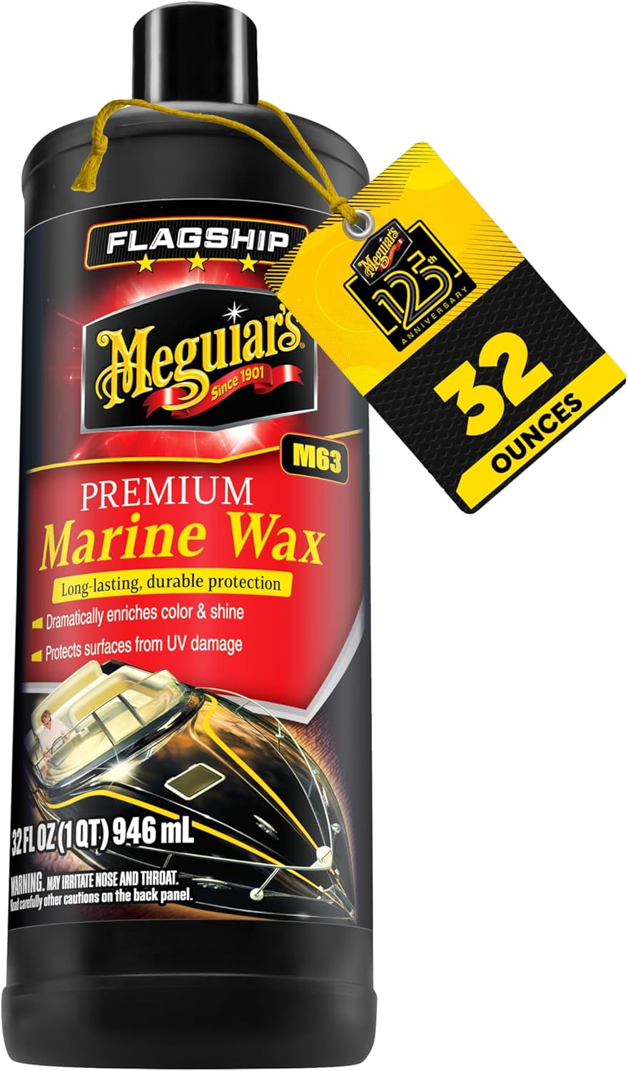 Meguiar's M6332 Flagship Premium Marine Wax, Easy to Use Boat Polish and Wax, Remove Scratches, Swirls, and Oxidation While Leaving Lasting Protection, 32 Oz Bottle