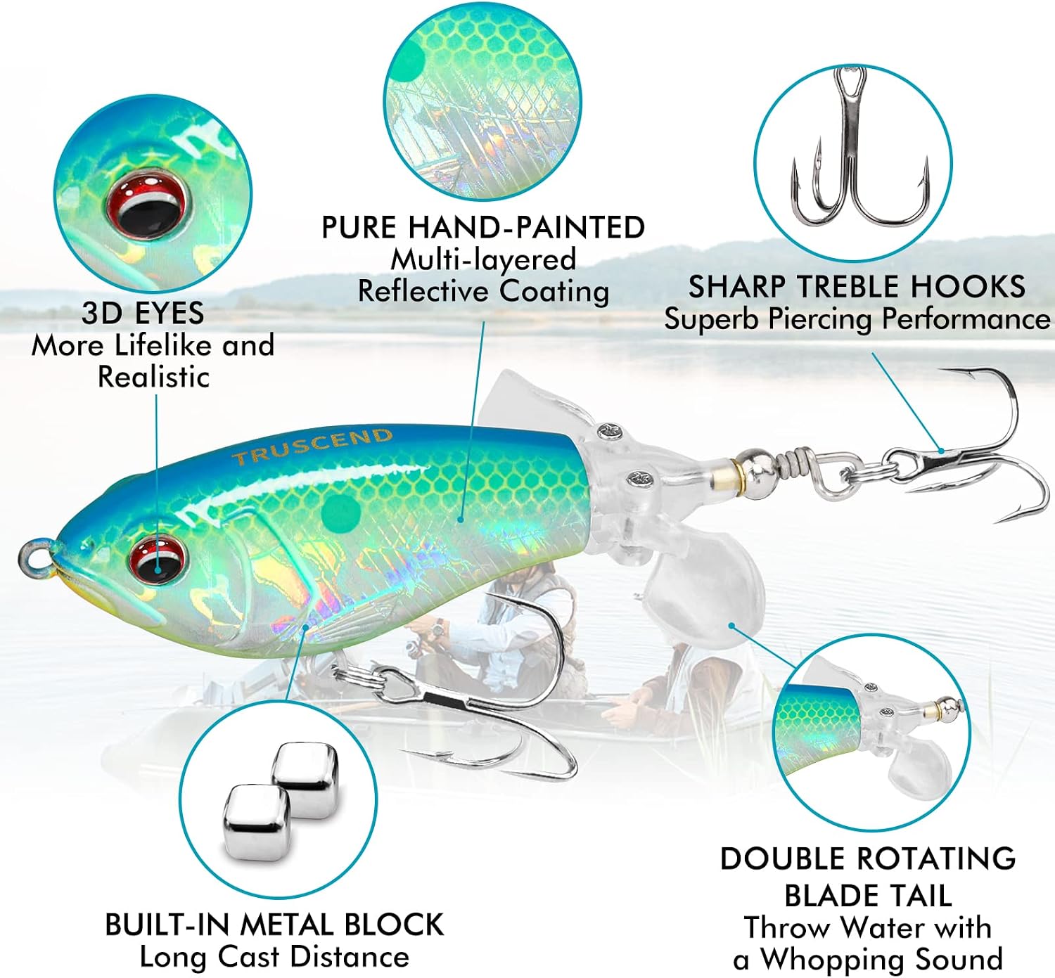 TRUSCEND Popobait Easy Catch Fishing Lures with BKK Hooks, Instant Startup, Longer Cast, Balanced Spray/Sound/Swim, Plopper Topwater Lures for Bass, Trout, Pike, Walleye, Freshwater Saltwater Fishing - Image 2