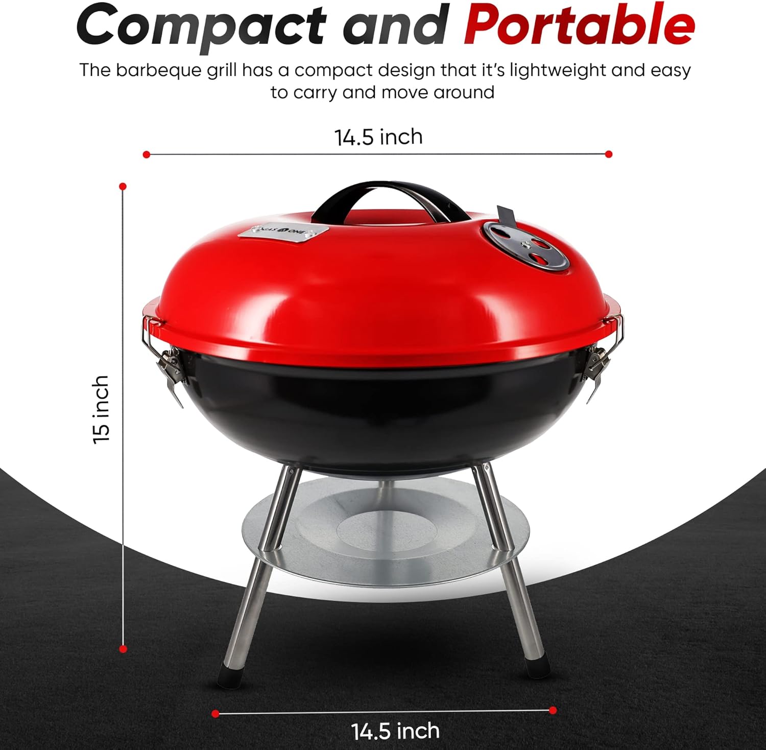 Gas One – 14-inch Portable Barbecue Grill with 3-Point Locking Lid for Heat Preservation – Dual Venting System – Small Charcoal Grill for Backyard, Camping, Boat - Image 2
