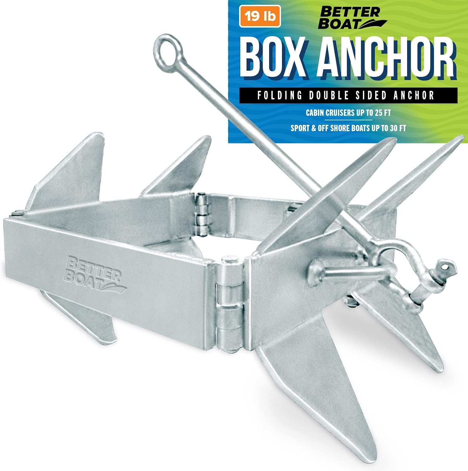 Better Boat Box Anchor for Boats, Folding Boat Anchor Hot Dip Galvanized, Double Sided Slide Anchor for Pontoon Fishing and Cabin Cruiser, Multiple Sizes