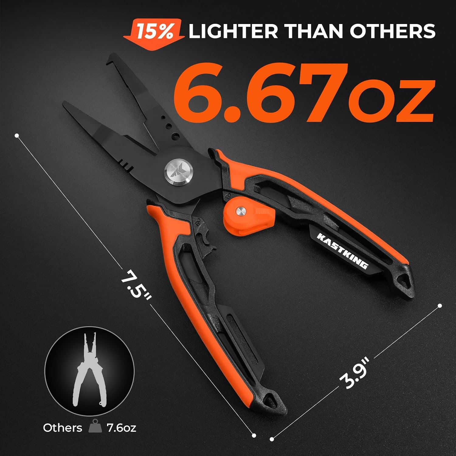 KastKing AeroVice 7.5” Fishing Pliers, 420 Stainless Steel, Uni-Body Construction, Lightweight & Corrosion-Resistant, Multi-Function Jaws, Braid Cutters, Sheath, Lanyard & Carabiner - Image 7