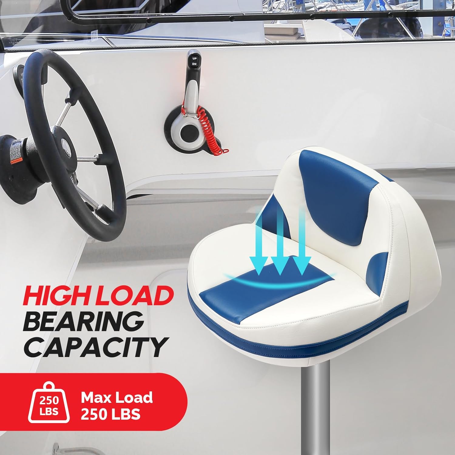 PEXMOR Boat Seats, Fishing Boat Seat, Waterproof Captain Seat Low Back Casting Bass Seats for Boats, Thick Soft Cushion Butt Seat, 2 Packs (Blue&White) - Image 3