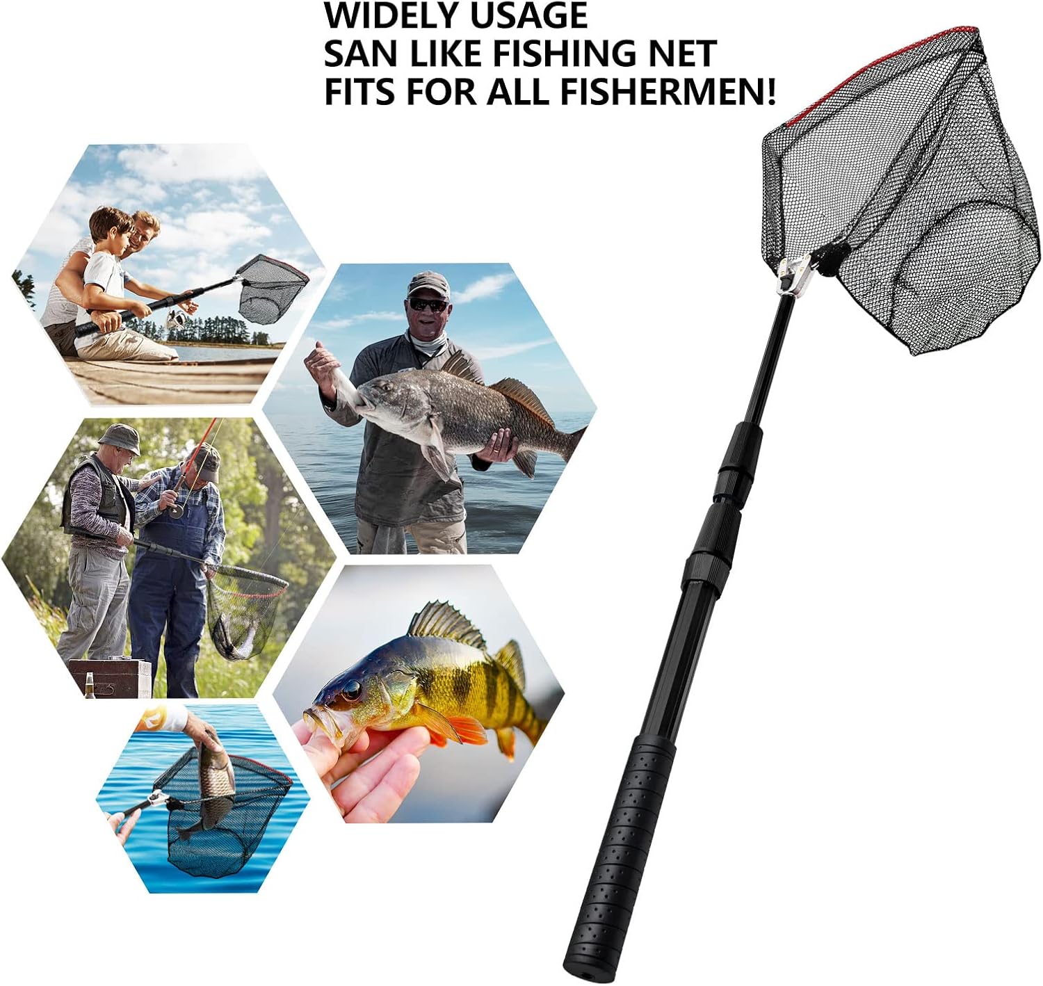 SAN Like Fishing Net Fish Landing Nets Collapsible Telescopic Sturdy Pole Handle for Saltwater Freshwater Extending to 36/43/71/98inches - Image 6