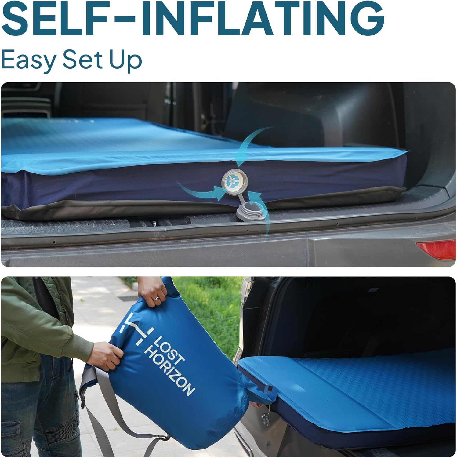 Lost Horizon Air & Foam Camping Mattress, Self-Inflating Sleeping Pad, 3" Thick, with Pump Sack, Single - Image 3