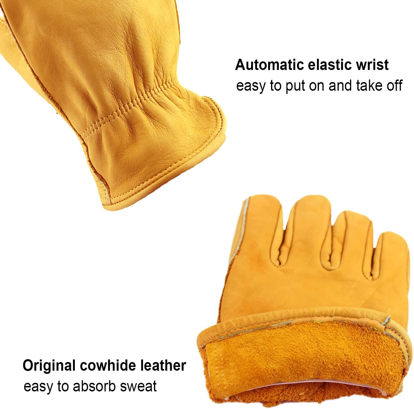 OZERO Leather Work Gloves for Men, Cowhide Gardening Gloves with Reinforced Palm, Flexible Keystone Thumb, Elastic Wrist - Image 4