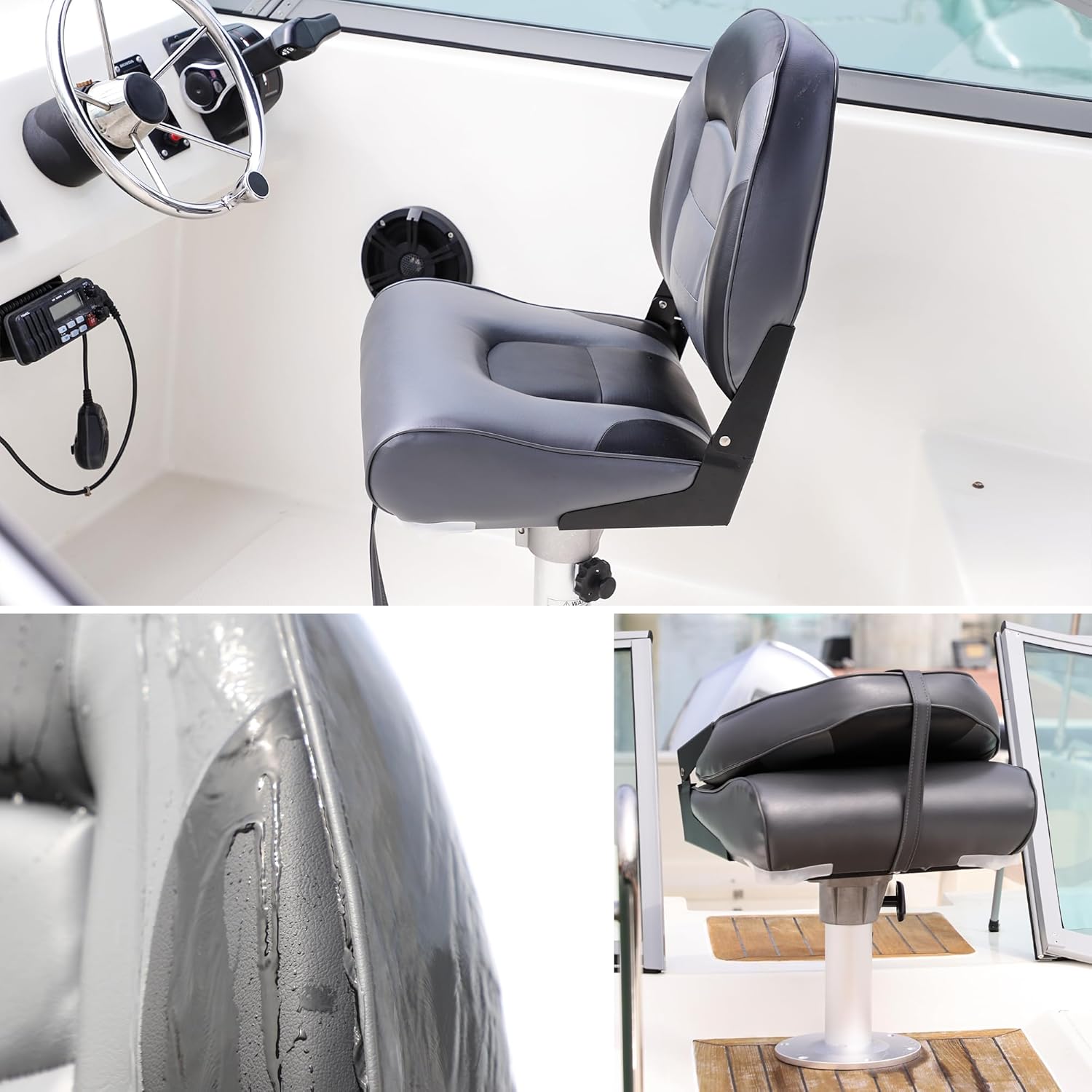 NORTHCAPTAIN Deluxe A Pair of Marine High Back Folding Boat Chair Fishing Boat Seat,for Fishing, Bass/Jon/Pontoon Boat Chairs, 4 Mounting Screws Included - Image 2