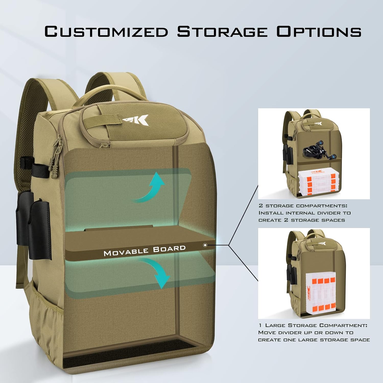 KastKing KarryAll Fishing Tackle Backpack with Rod Holder 4 Tackle Boxes,40/26L Tackle Bag Storage Fishing Gear and Equipment - Image 5