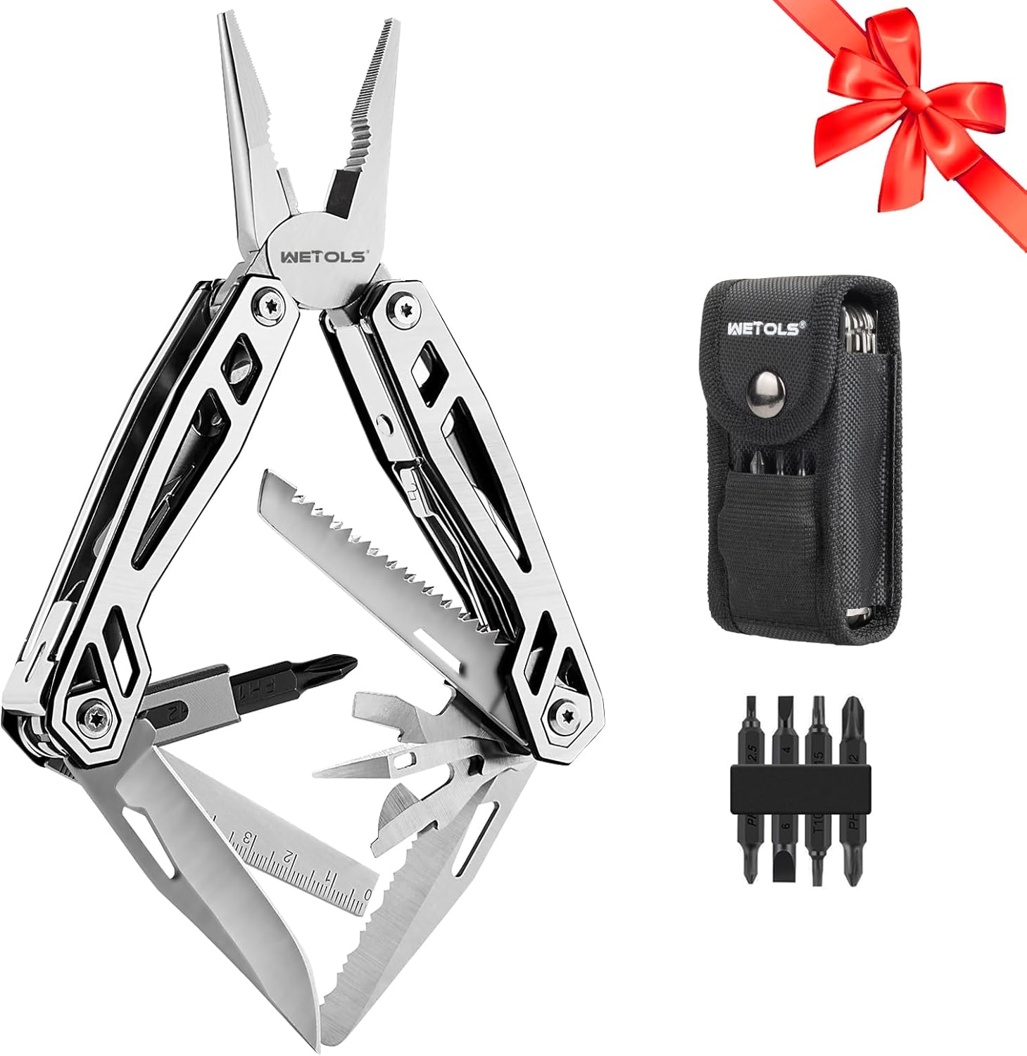 Multitool with Pocket Knife, Birthday Gifts for Men Women Mom Dad, WETOLS 21-in-1 Stainless Steel Pliers with Screwdrivers, Self-locking Multi tools with EDC Sheath, Ideal for Home, Camping, Survival