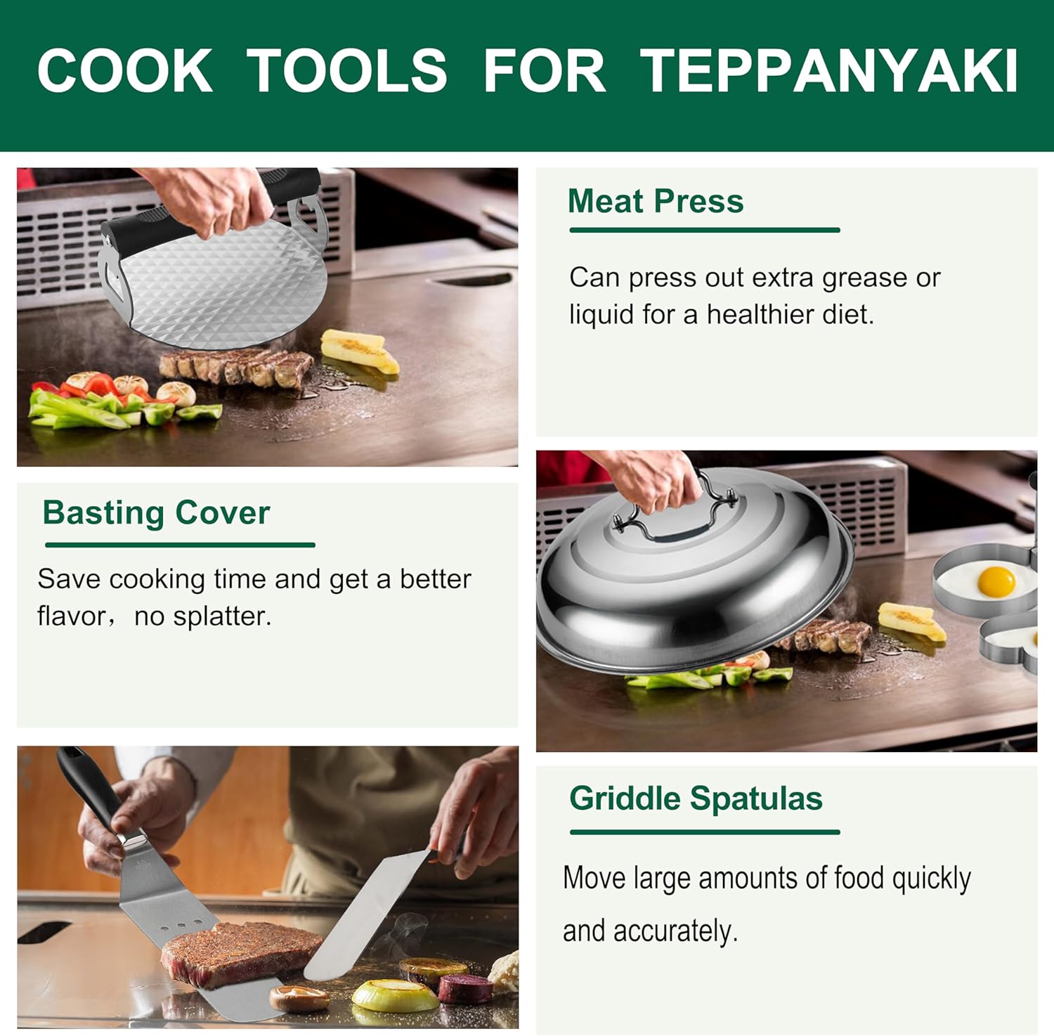 Grilljoy 46PC Griddle Accessories Set with Robust Plastic Handle, All-in-One Griddle Tools Kit for Flat Top Grills Teppanyaki Hibachi, Stainless Steel Grill Spatula Kit for Outdoor Camping Grilling - Image 2