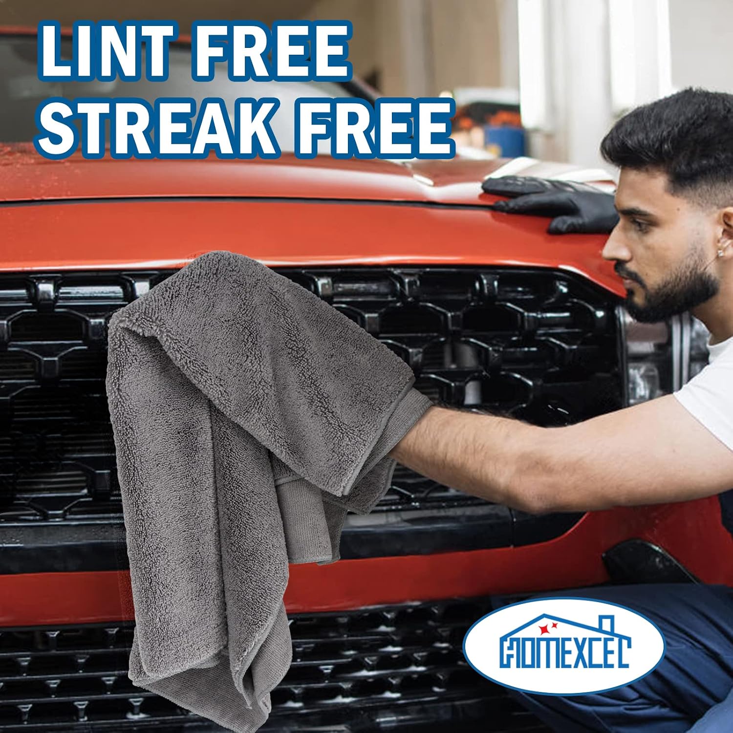 HOMEXCEL Professional Large Microfiber Car Drying Towels 2 Pack, Lint Free, Scratch Free, Highly Absorbent Drying Towel for Cars, SUVs, RVs, Trucks, and Boats,31" x 24",Grey - Image 7