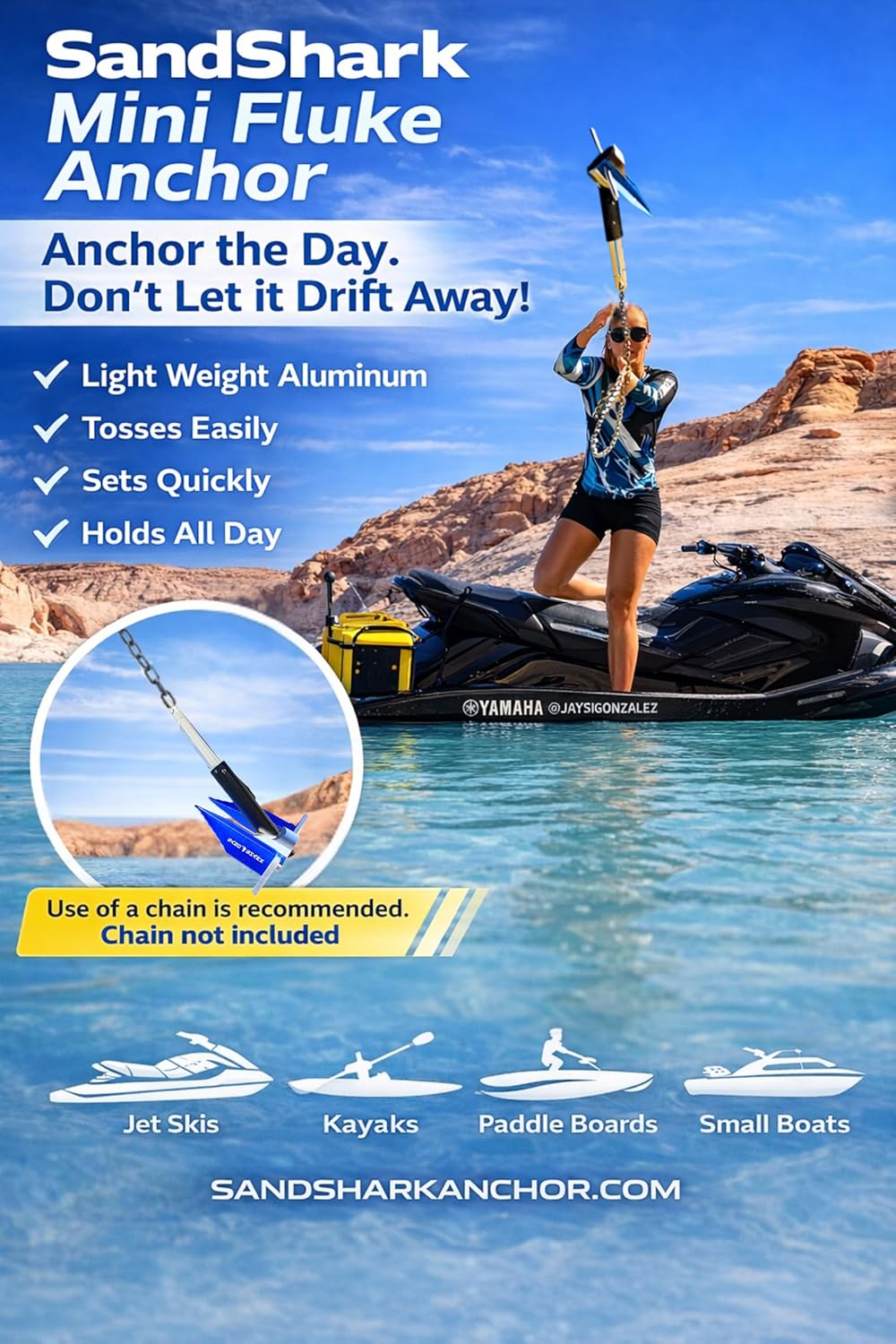SandShark Premium Fluke Anchor-Retractable Shaft Easy Storage-Aluminum Pontoon Boat Anchor, Jet Ski Anchor. Boats - Image 5