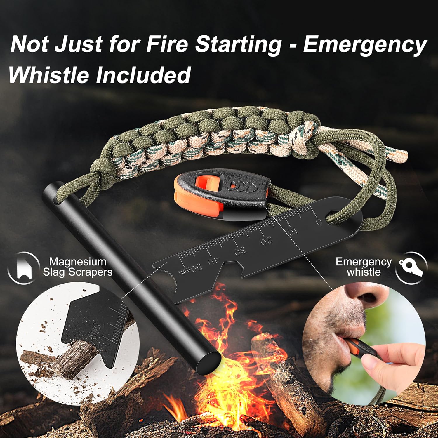 Survival Fire Starter, 4 Inch Ferro Rod, Flint Fire Starters for Hiking and Camping, Flint and Steel Survival Tool with Paracord and Emerge - Image 4