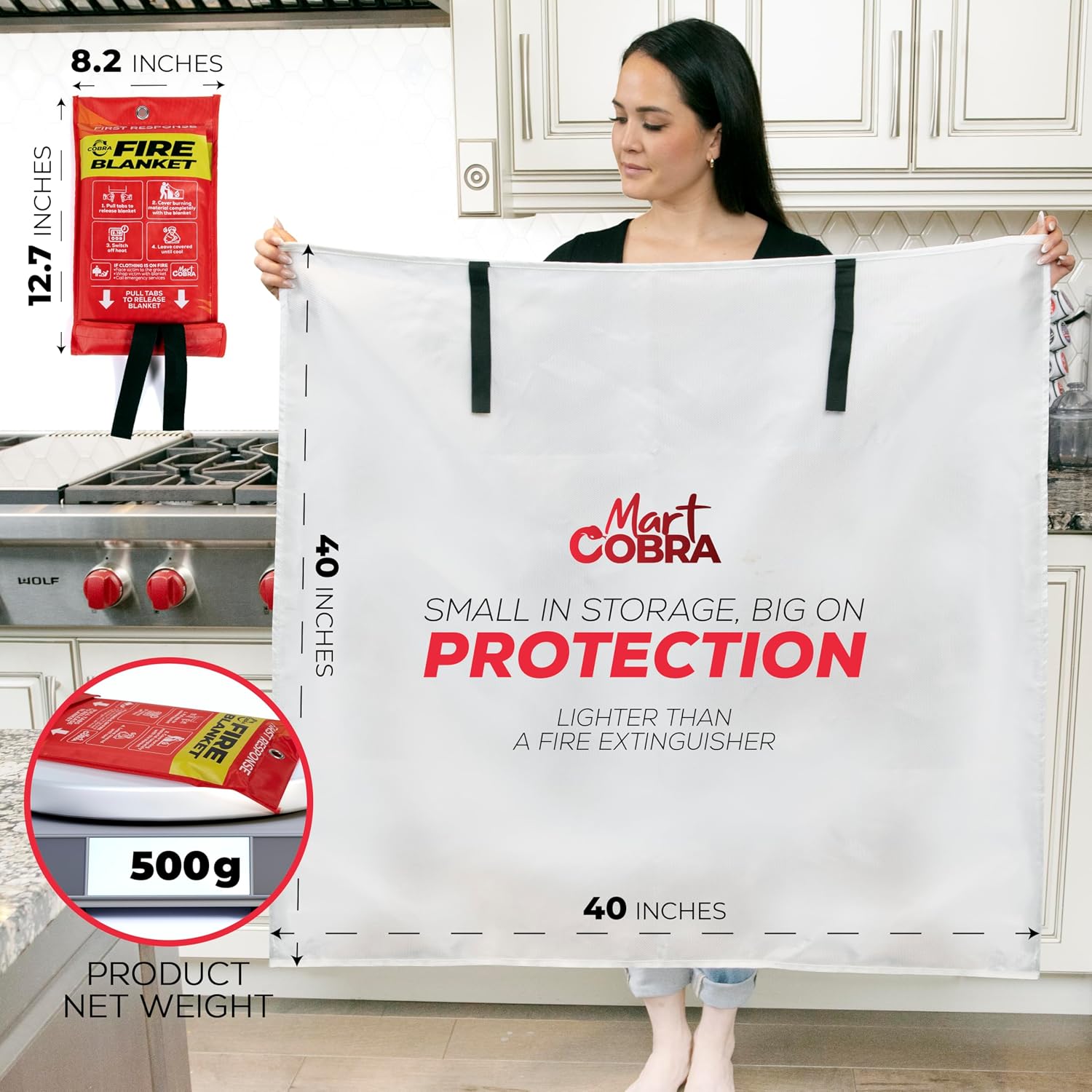 Mart Cobra Fire Blanket 2-Pack – Emergency Fire Suppression for Home & Kitchen – 40"x40" Fireproof Fiberglass Safety Blankets – Heat Resistant & Easy to Use – Smothers Grease & Electrical Fires - Image 4