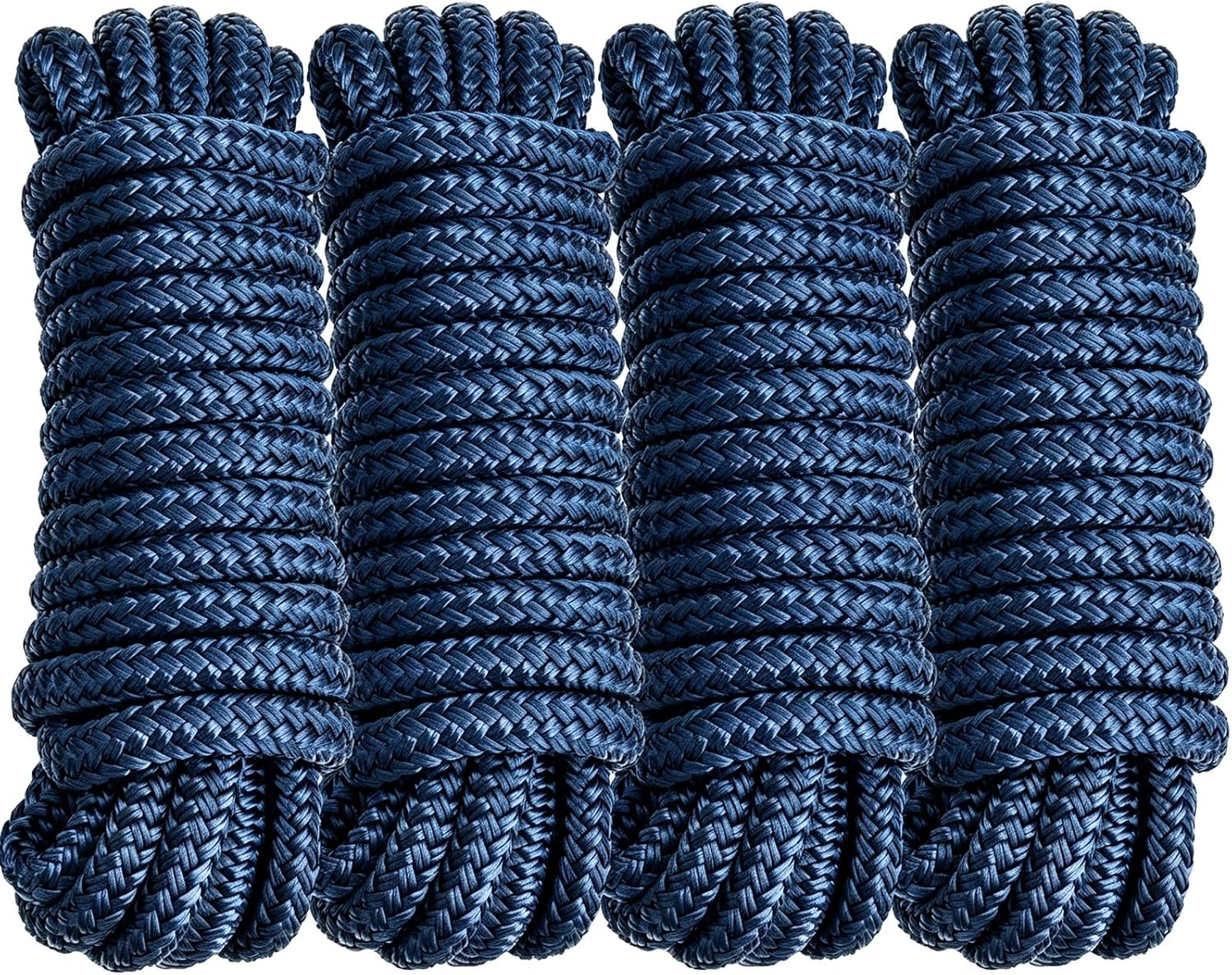 4 Pack 3/8" x 15’ Boat Dock Lines for Boat & Pontoon, Premium Marine- Grade Double Braided Nylon Dock Line, Pre-Spliced with a 12" Eyelet-Navy Blue,Boating Gifts for Men
