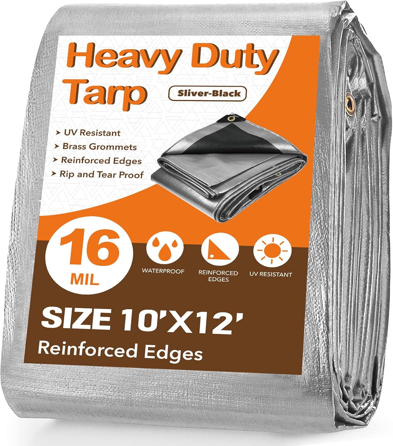 Pattiumo Tarp Waterproof 10 X 12 FT 16 Mil Heavy Duty Tarp Multipurpose Tarps Heavy Duty Waterproof Protective Cover UV All Weather Resistant for Shelter Camping, Silver/Black