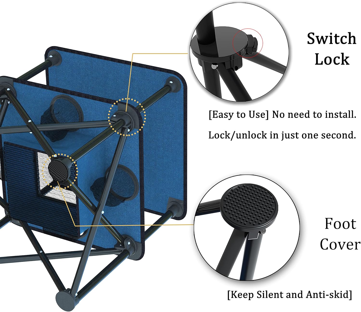 Folding Camping Table, Portable Outdoor Picnic Table, Lightweight Square Camp Table with Built-in 4 Cup Holders Food Basket and Travel Bag for Barbeque Beach Camping and Tailgate Blue - Image 7