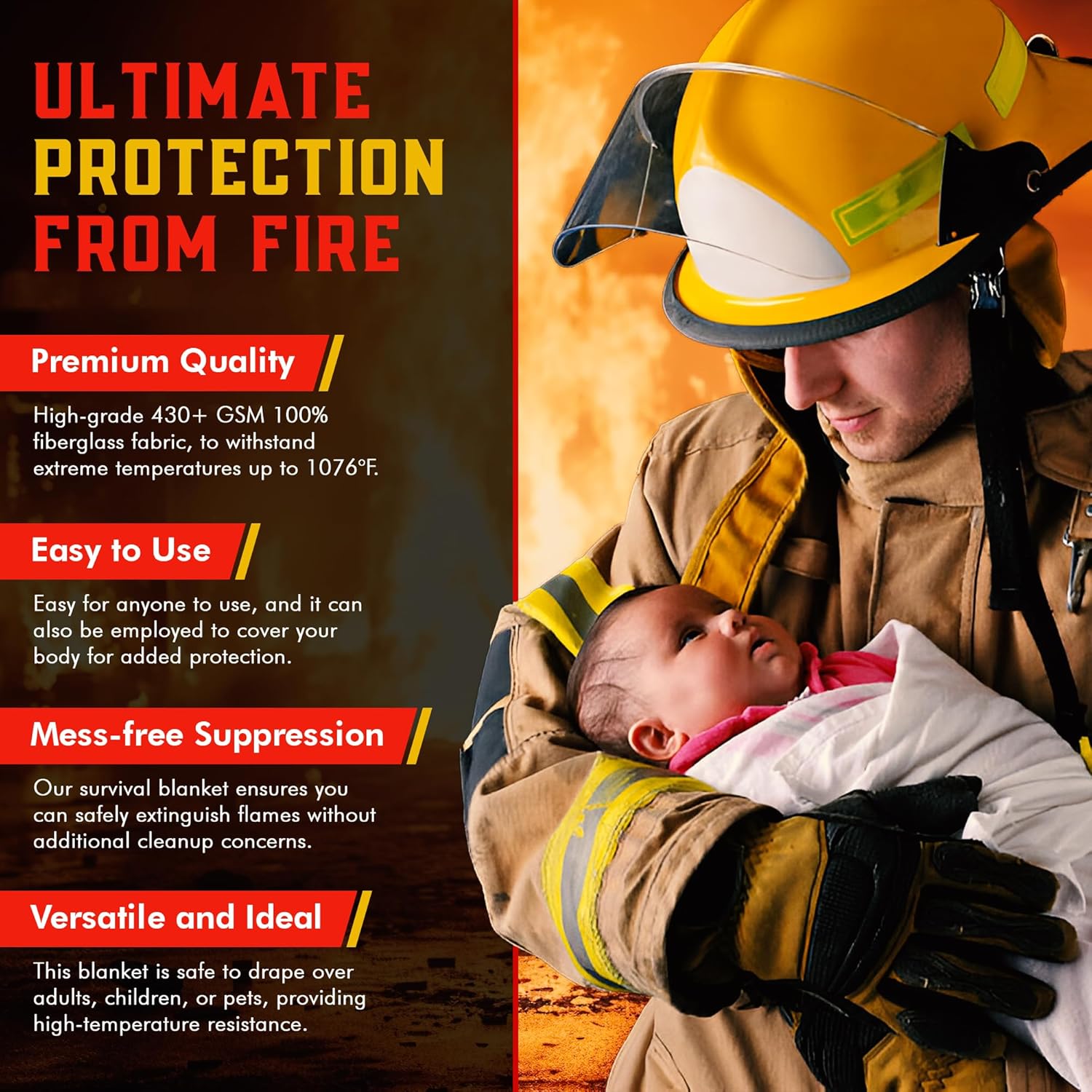 Mart Cobra Fire Blanket 2-Pack – Emergency Fire Suppression for Home & Kitchen – 40"x40" Fireproof Fiberglass Safety Blankets – Heat Resistant & Easy to Use – Smothers Grease & Electrical Fires - Image 2