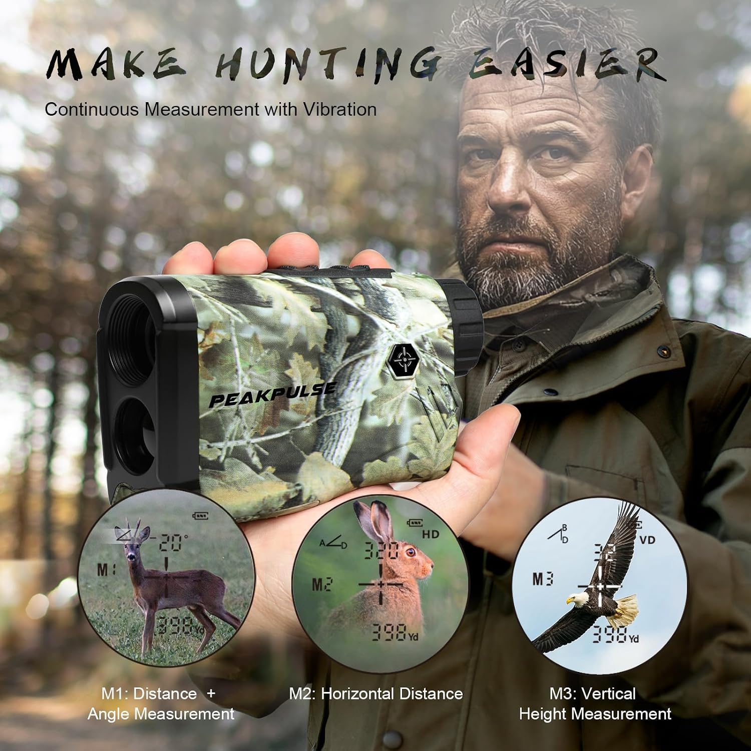 PEAKPULSE Hunting Range Finder 1400Yds - 6X Zoom, Angle Compensation, IP54 Waterproof for Deer & Bow Hunter - Image 4