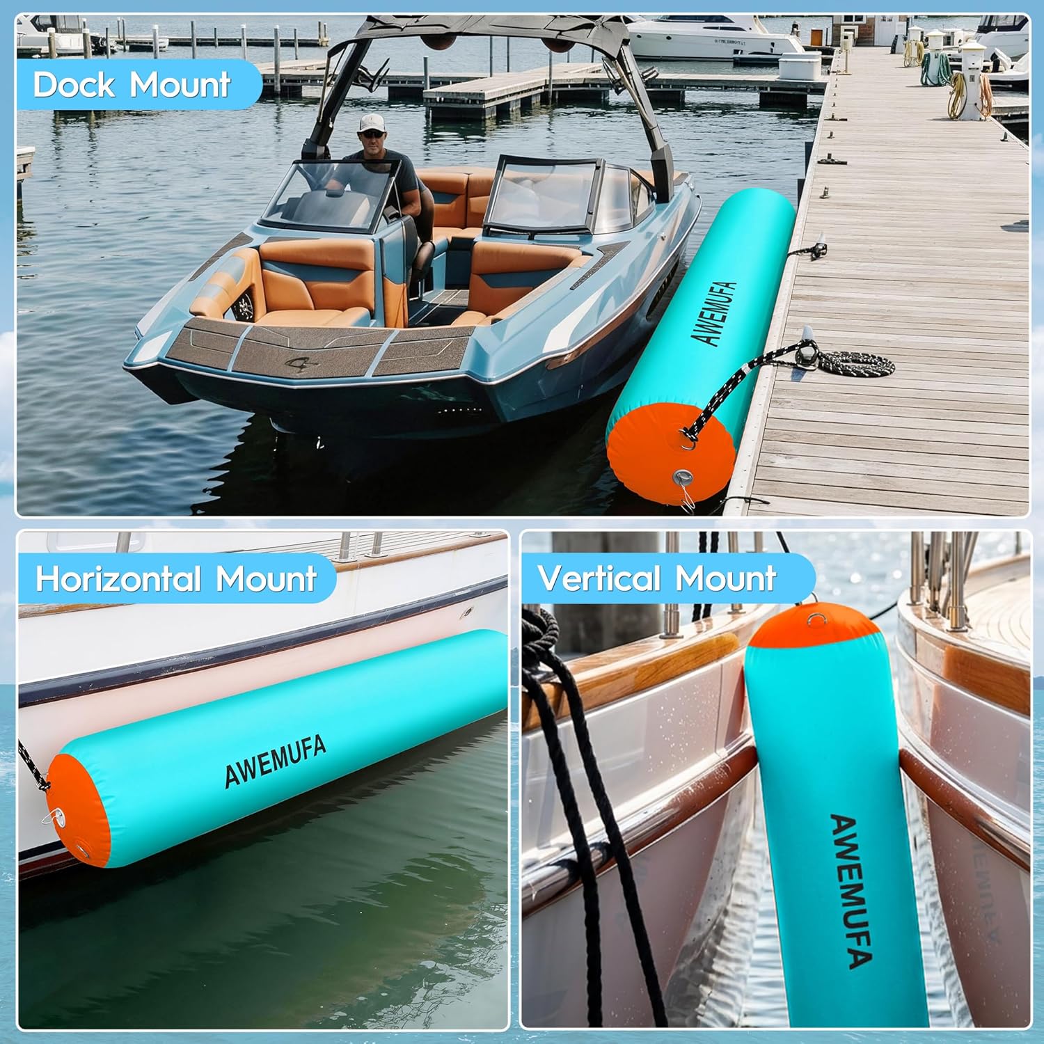 AWEMUFA 6ft/10ft Inflatable Boat Fender for Docking Heavy Duty, Large Boat Bumper for Docking, Inflatable Boat Dock Bumper Inflatable Fender for Pontoon Boat, Fishing Boat, Small Yacht(NO Pump) - Image 3